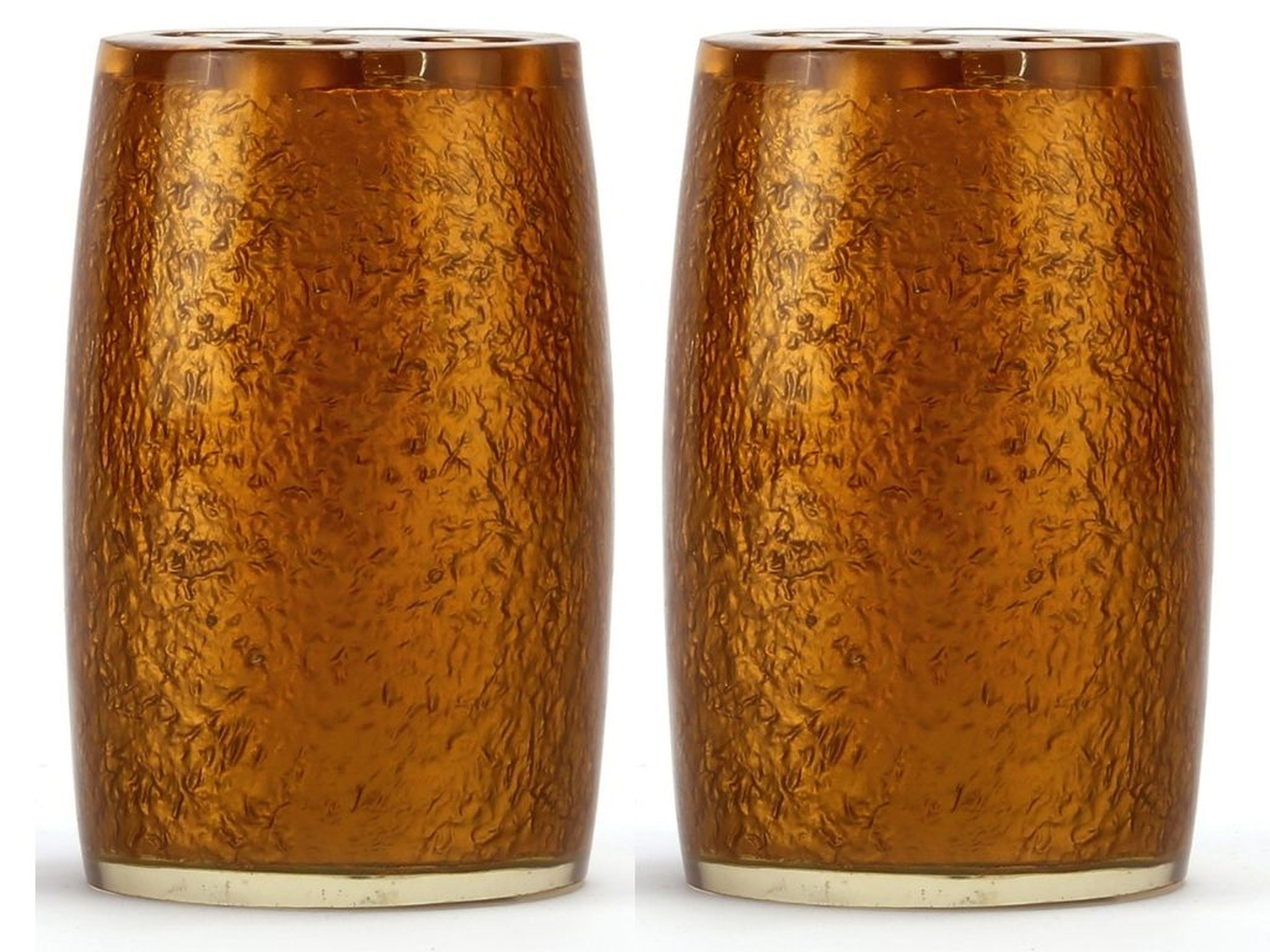 2 Adet Diş Fırçalık Altın Renkli Poliresin  5X5X7Cm Banyo Seti  