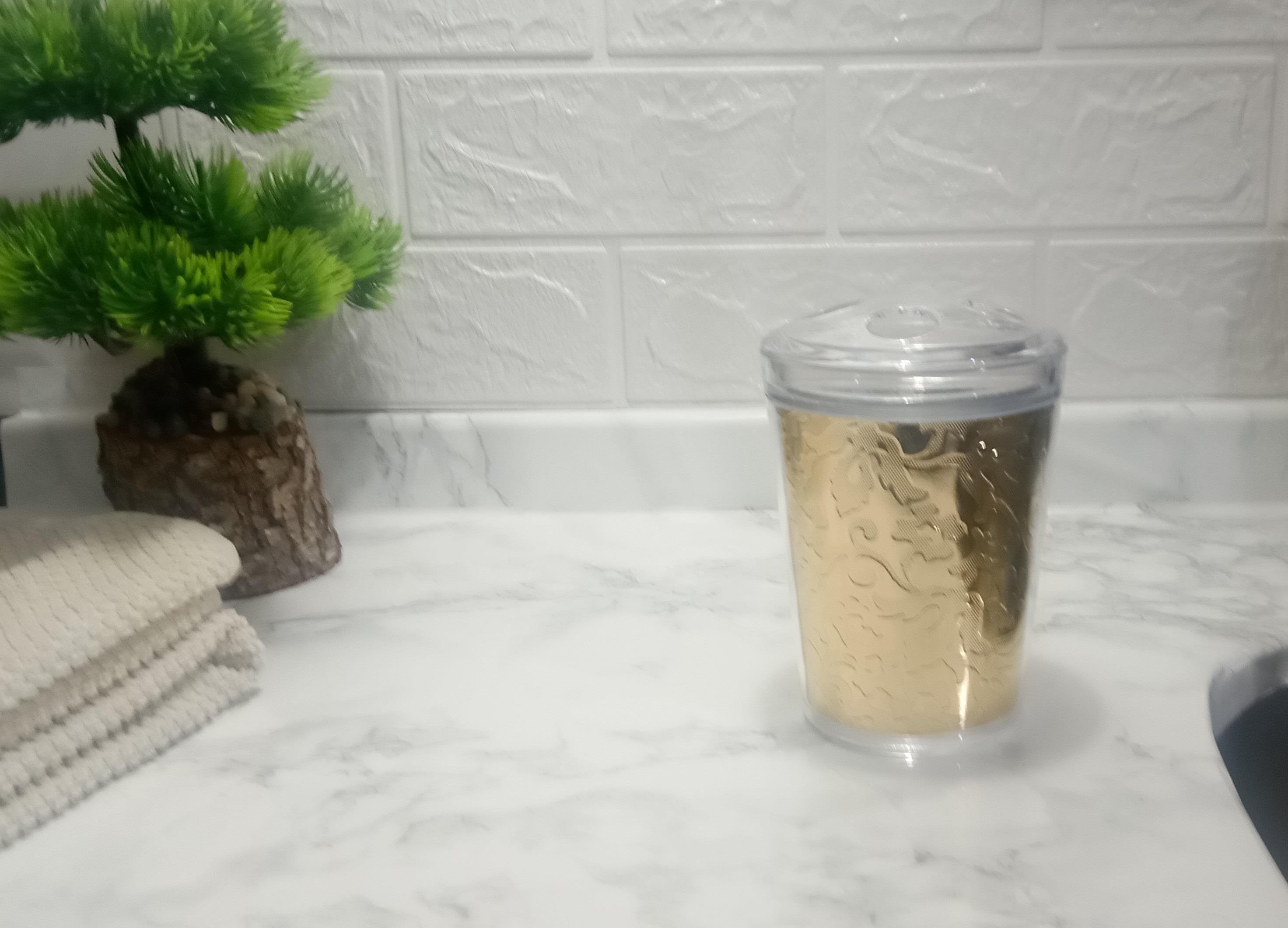 2 Adet Diş Fırçalık Altın Yaprak Akrilik  9X9X12Cm Banyo Seti  