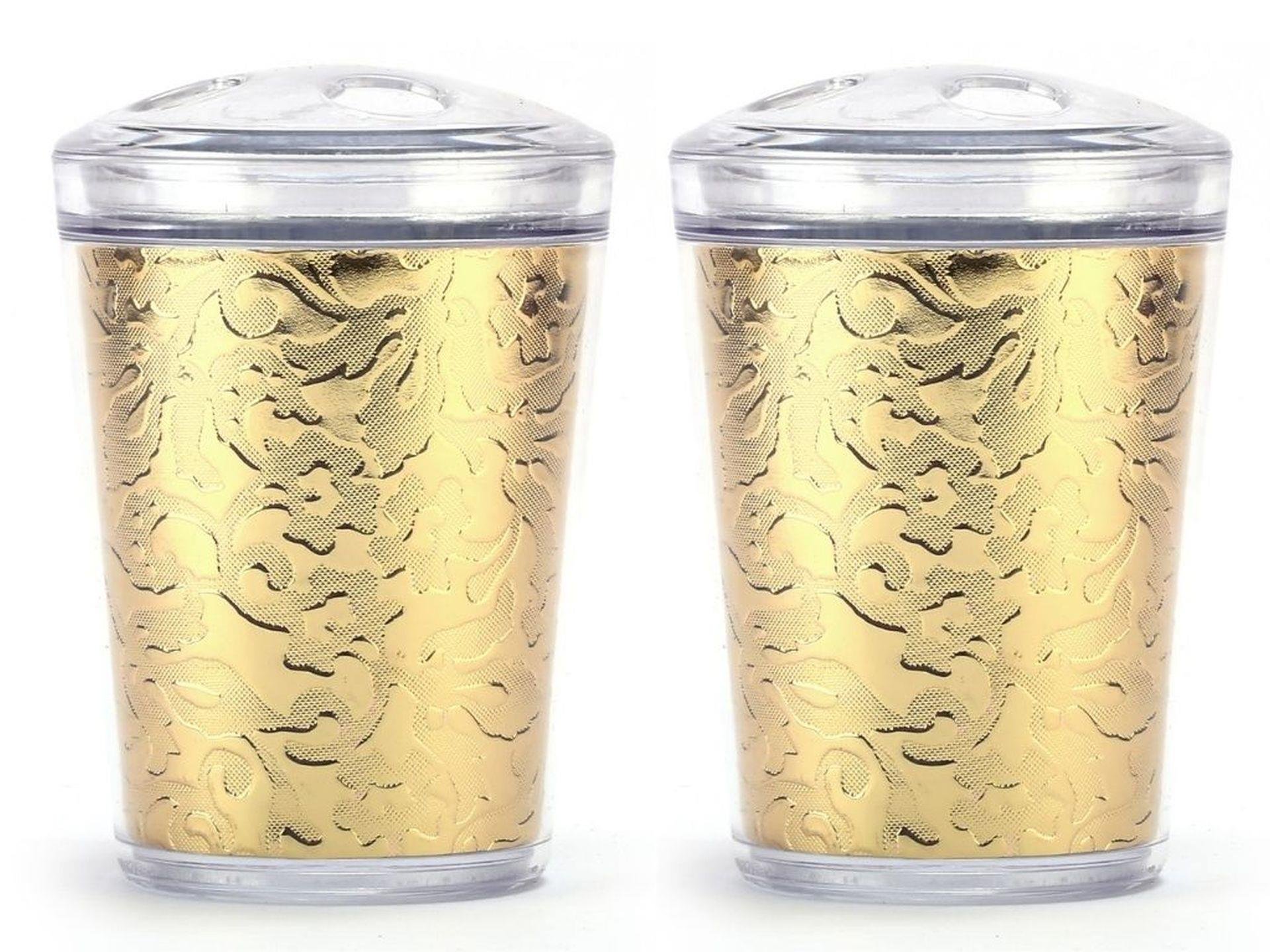 2 Adet Diş Fırçalık Altın Yaprak Akrilik  9X9X12Cm Banyo Seti  