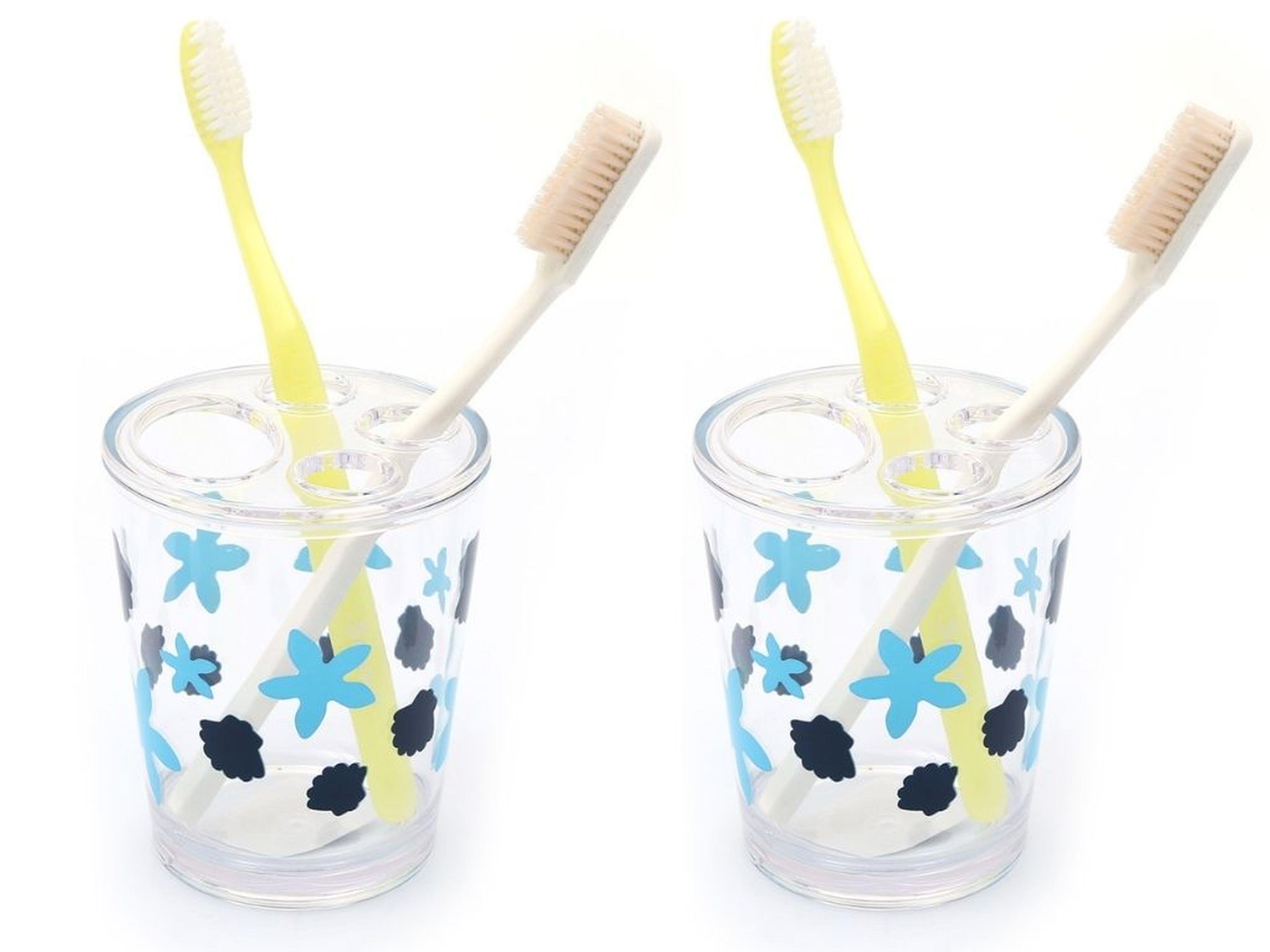 2 Adet Diş Fırçalık Benekli Desen Akrilik 8X8X9Cm 350Ml Banyo Seti  