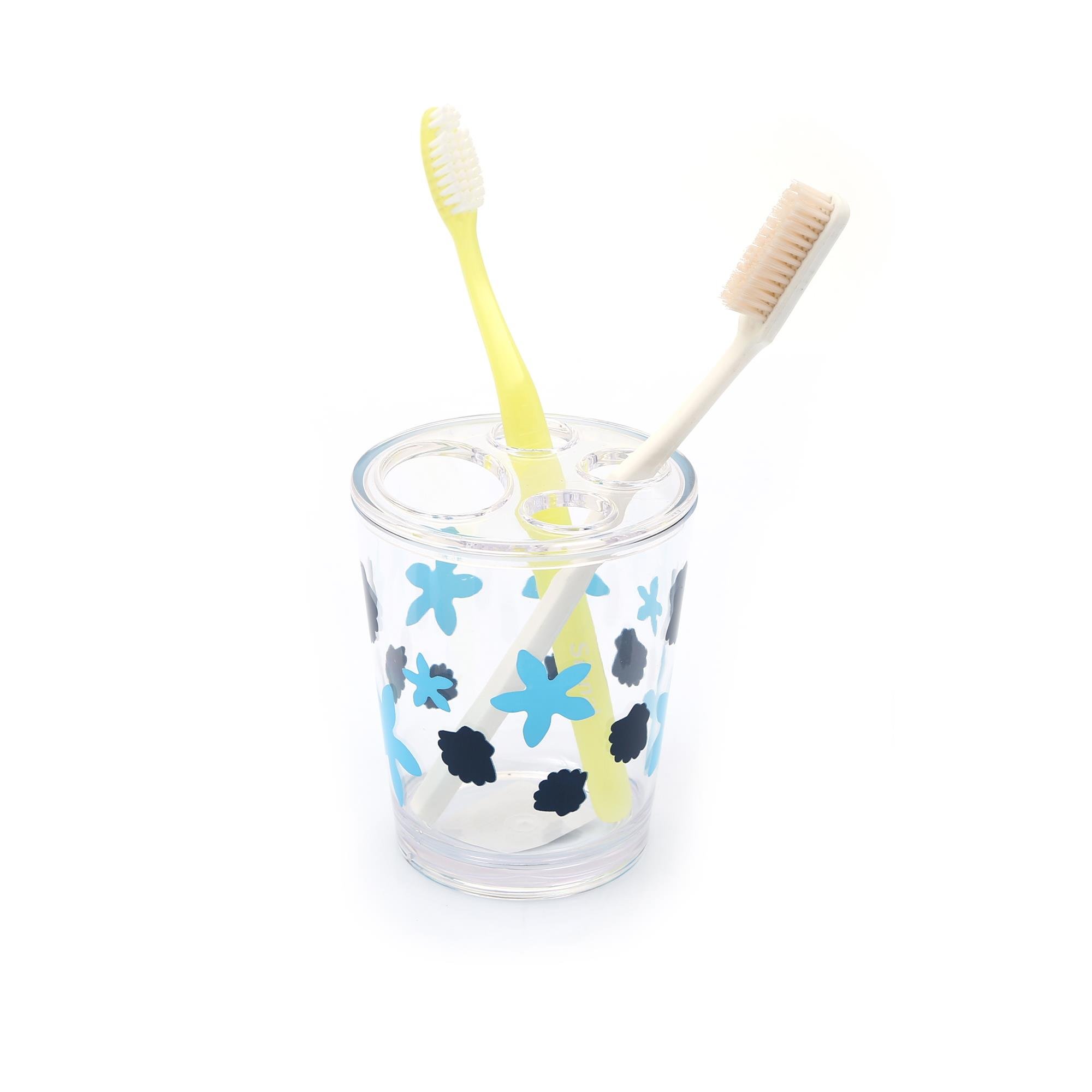 2 Adet Diş Fırçalık Benekli Desen Akrilik 8X8X9Cm 350Ml Banyo Seti  