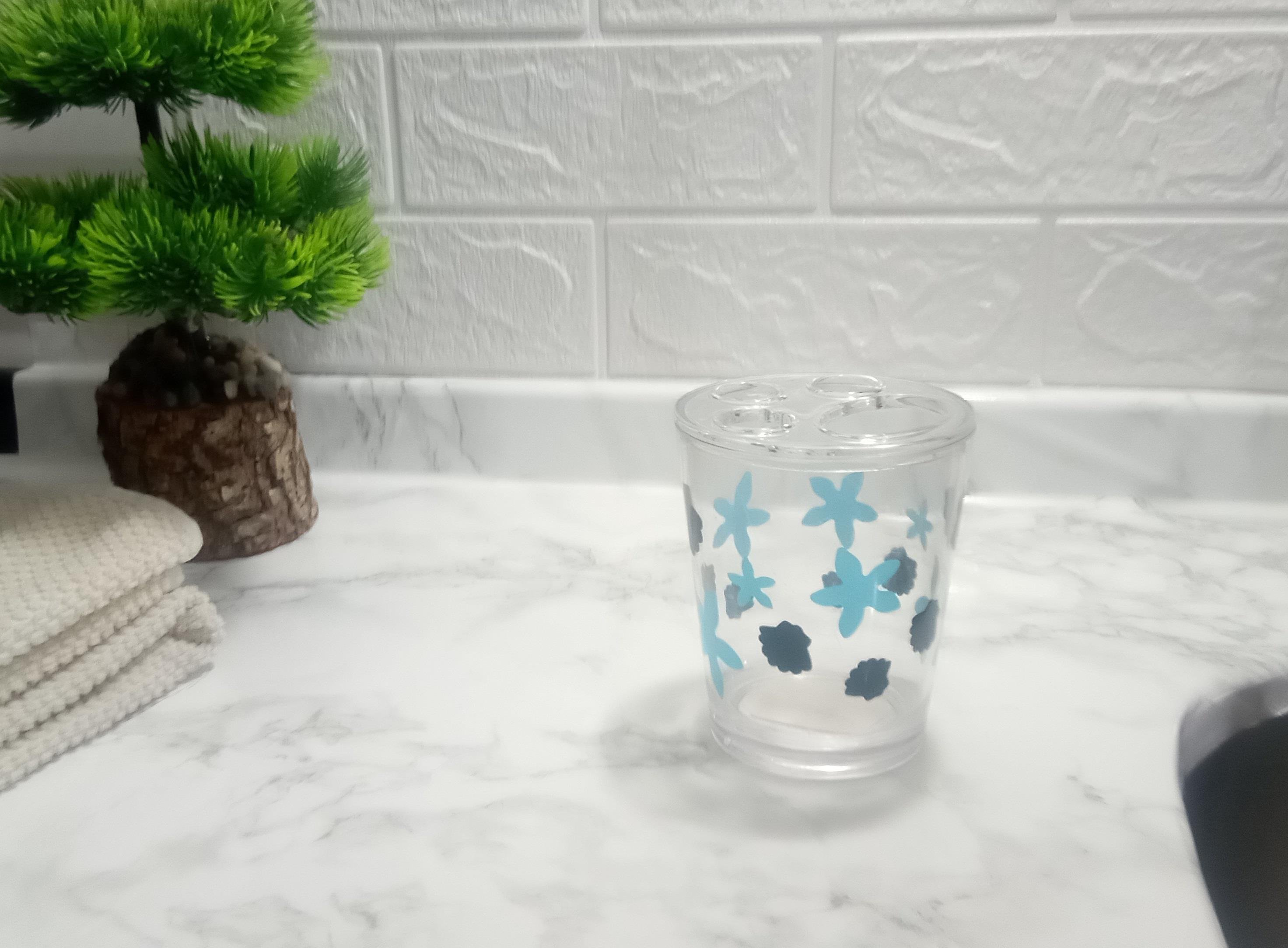 2 Adet Diş Fırçalık Benekli Desen Akrilik 8X8X9Cm 350Ml Banyo Seti  