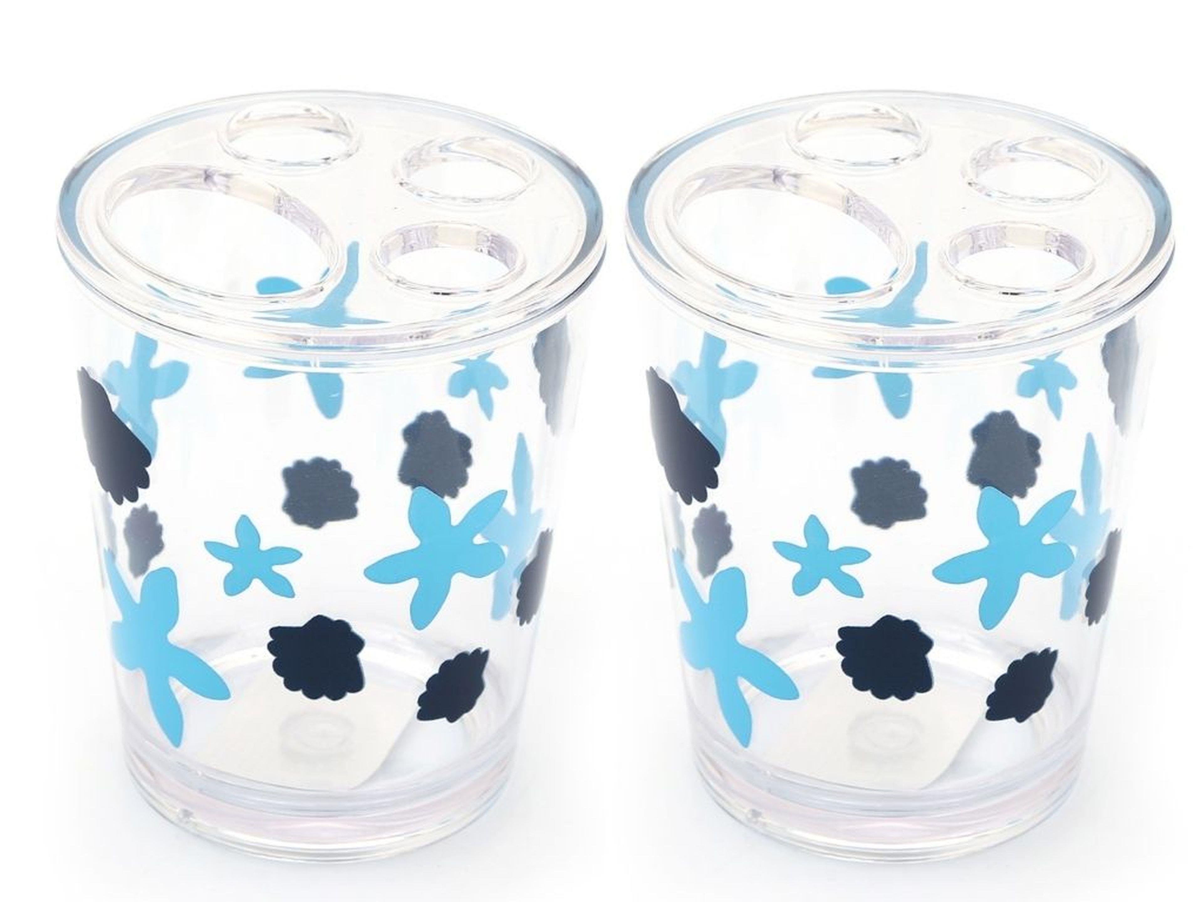 2 Adet Diş Fırçalık Benekli Desen Akrilik 8X8X9Cm 350Ml Banyo Seti  