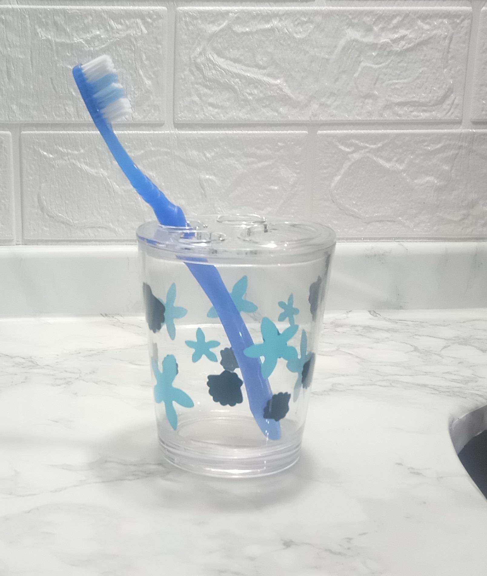 2 Adet Diş Fırçalık Benekli Desen Akrilik 8X8X9Cm 350Ml Banyo Seti  