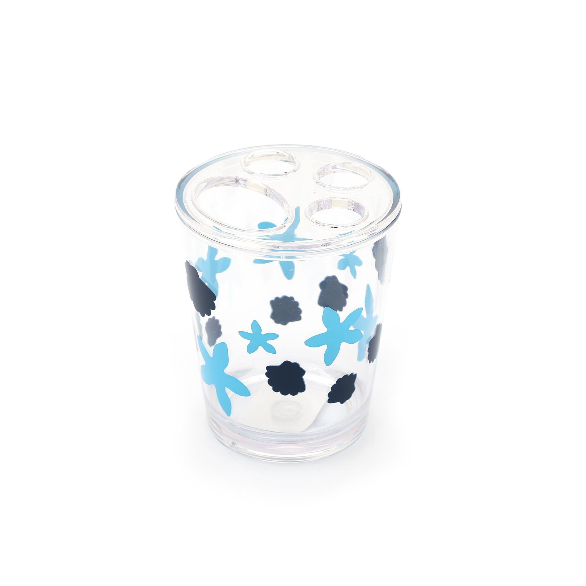 2 Adet Diş Fırçalık Benekli Desen Akrilik 8X8X9Cm 350Ml Banyo Seti  