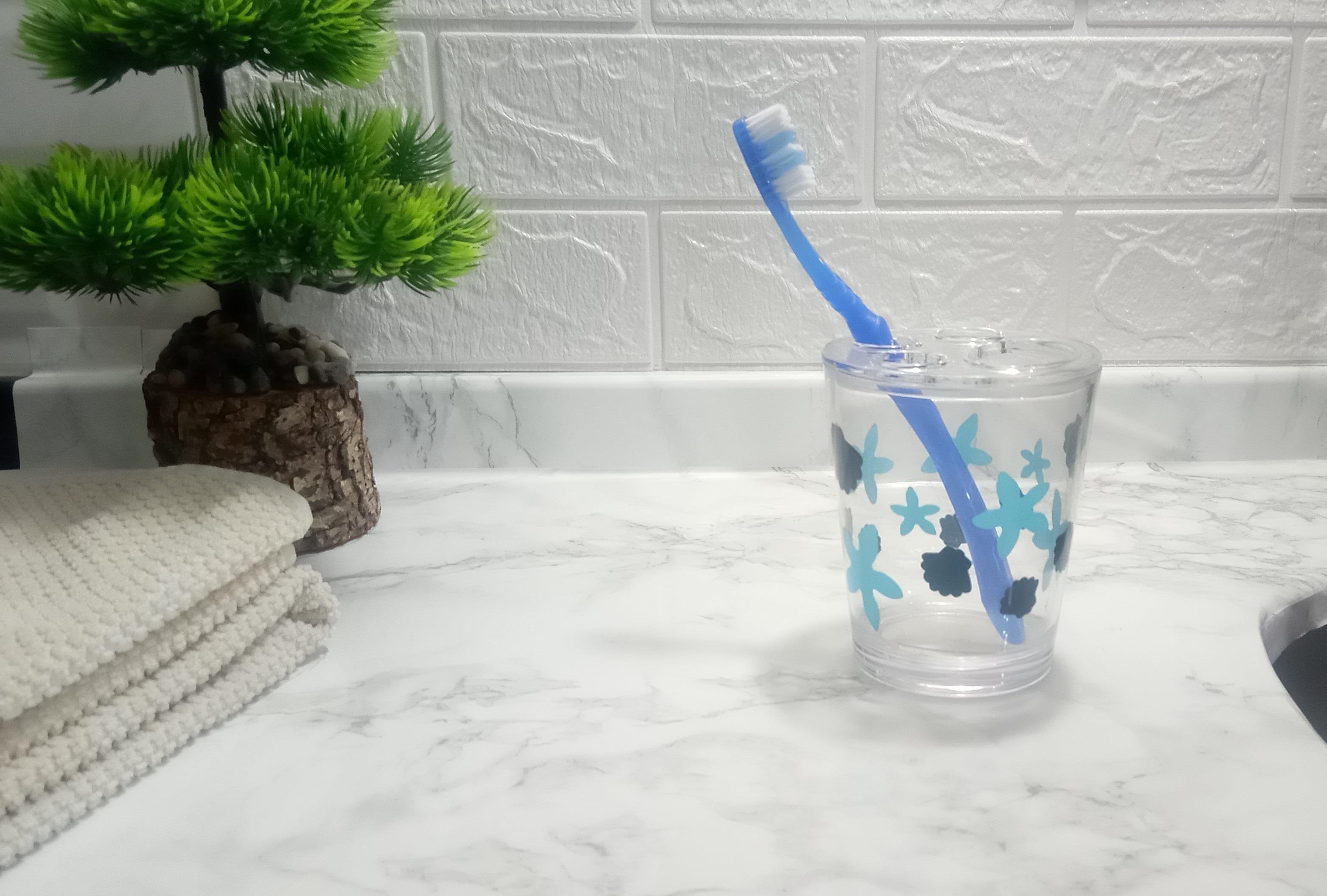 2 Adet Diş Fırçalık Benekli Desen Akrilik 8X8X9Cm 350Ml Banyo Seti  