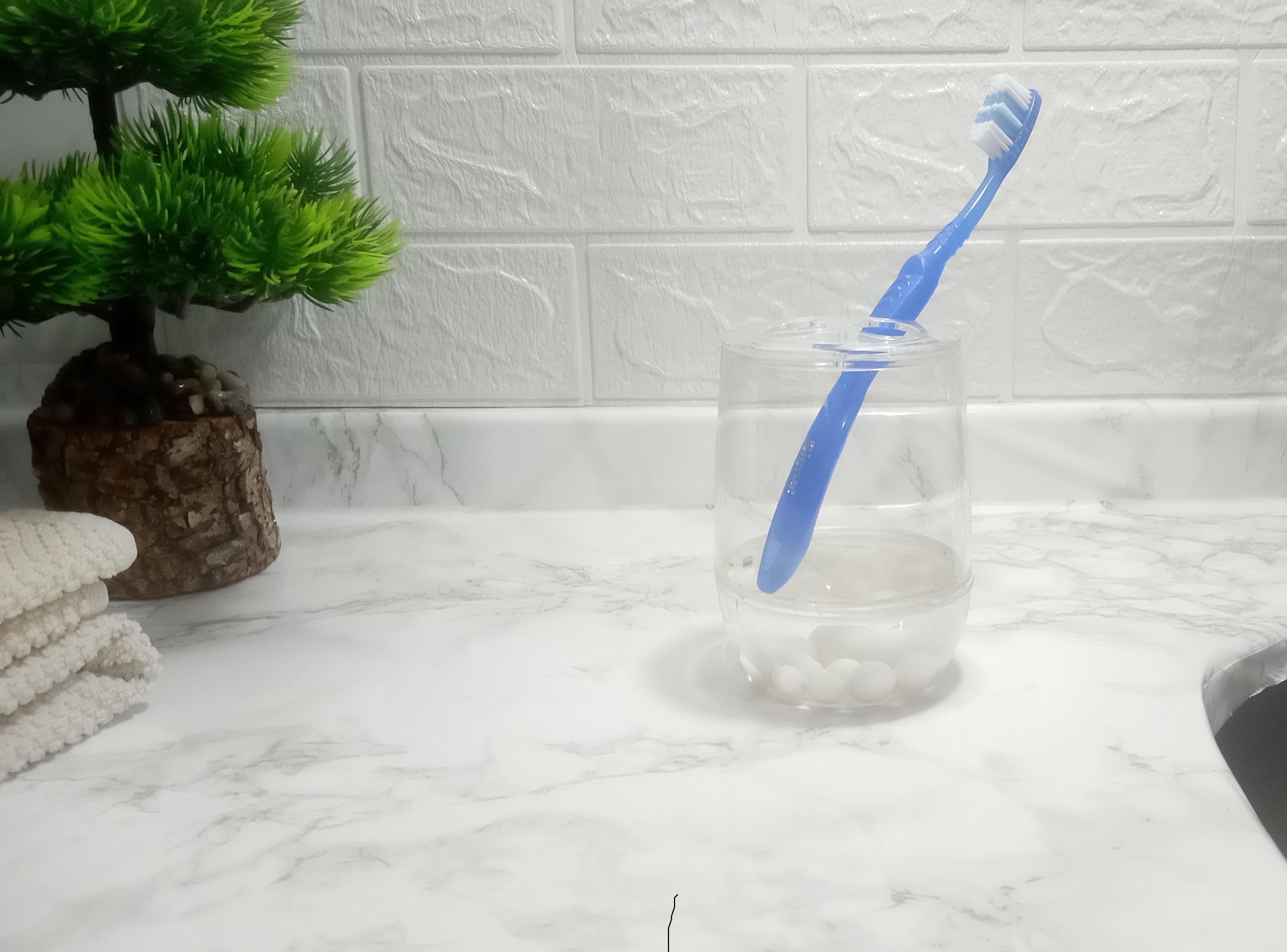 2 Adet Diş Fırçalık Beyaz İncili Akrilik 8X8X11Cm Banyo Seti  