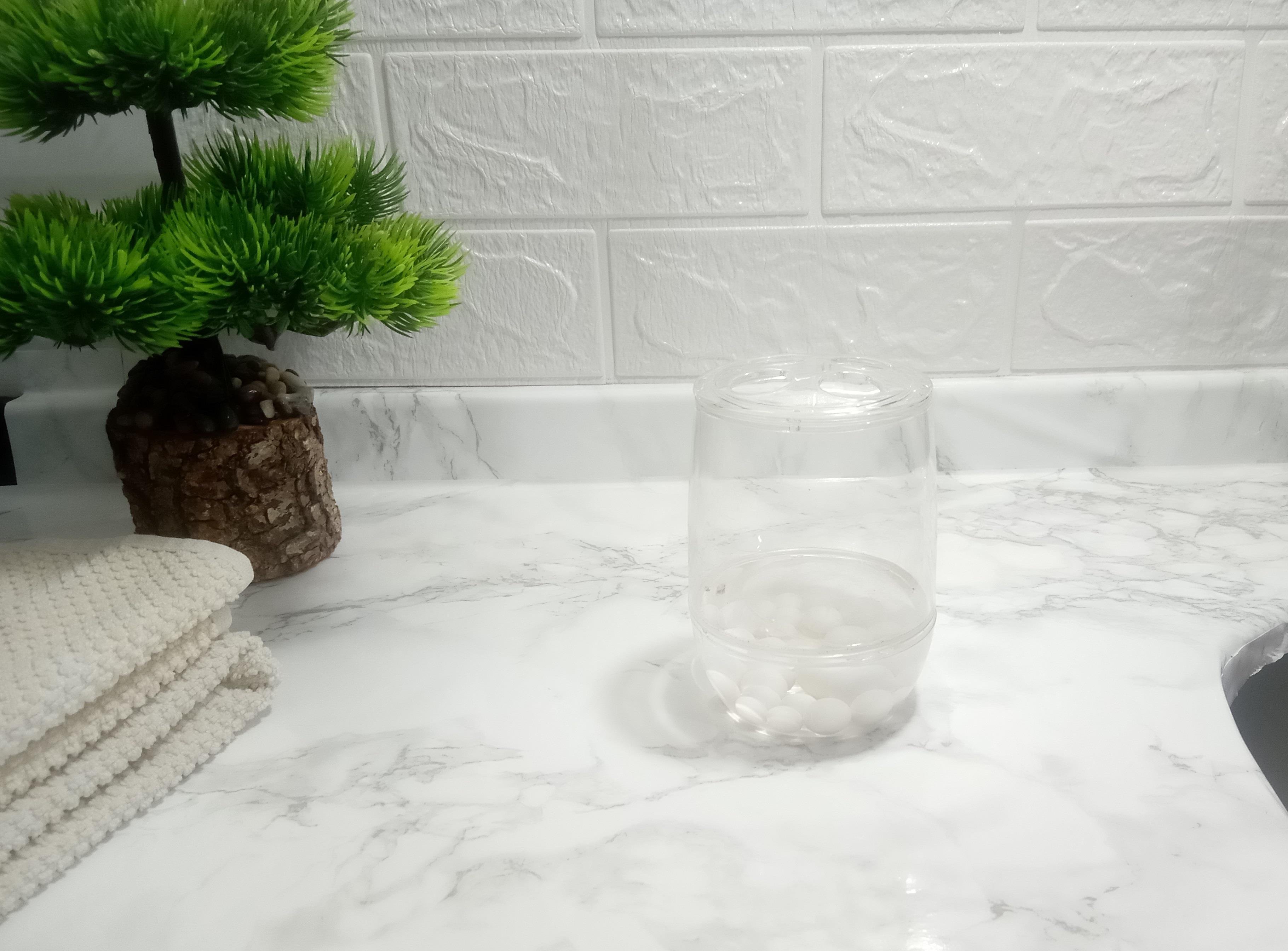 2 Adet Diş Fırçalık Beyaz İncili Akrilik 8X8X11Cm Banyo Seti  