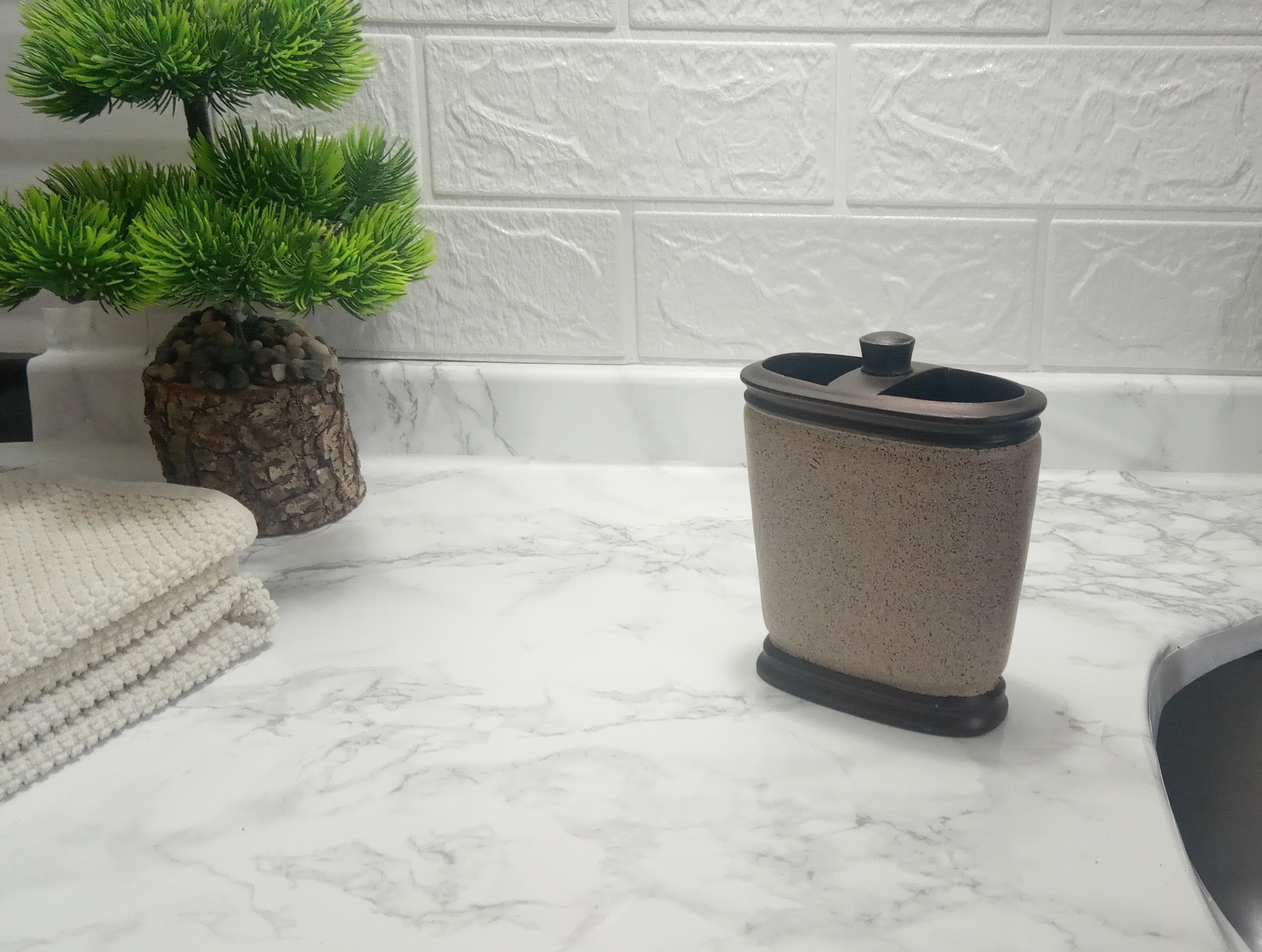 2 Adet Diş Fırçalık Bronz Kumlu Poliresin 10X12X5Cm Banyo Seti  