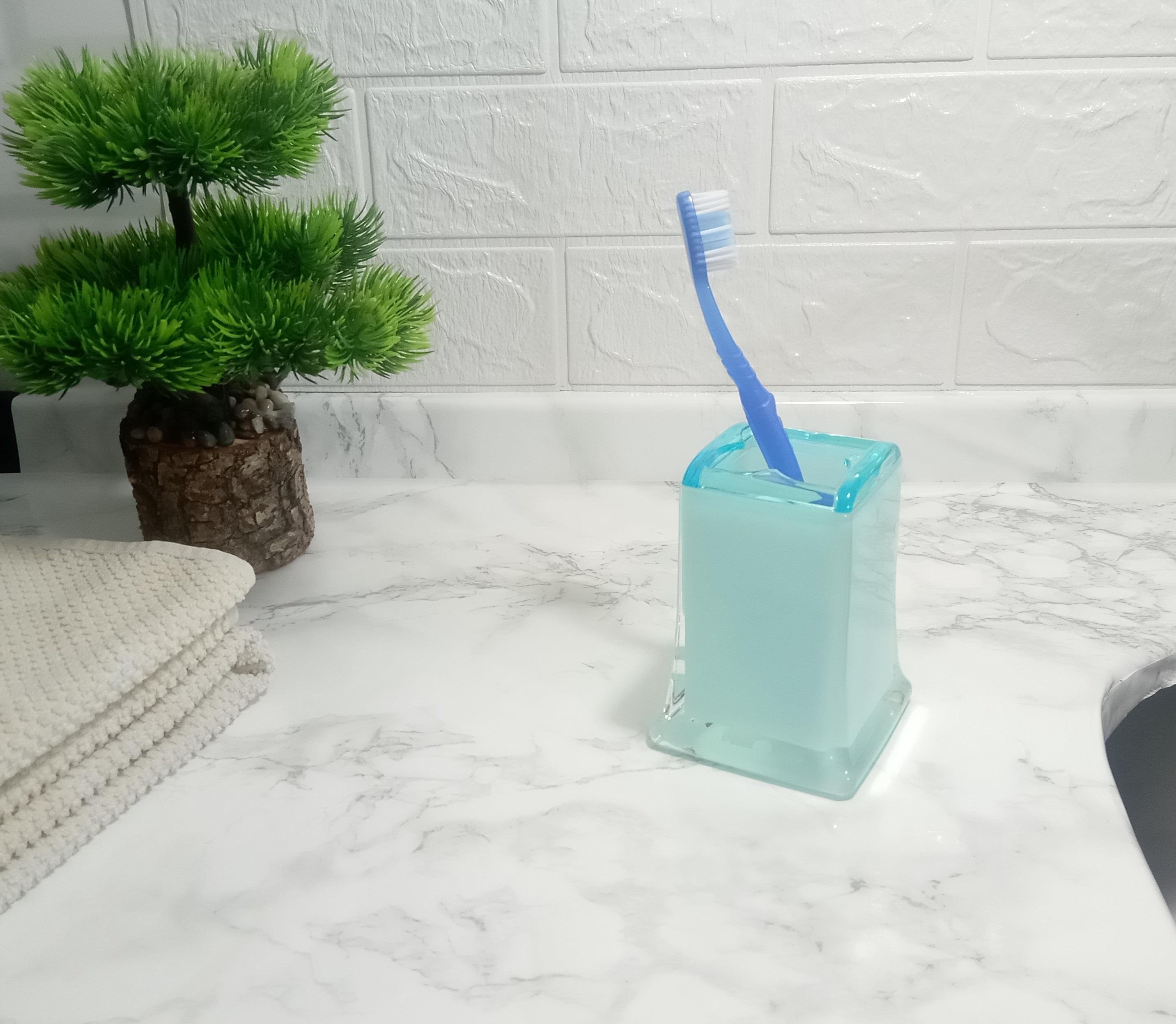 2 Adet Diş Fırçalık Buz Mavisi Akrilik 6X6X11Cm Banyo Seti  