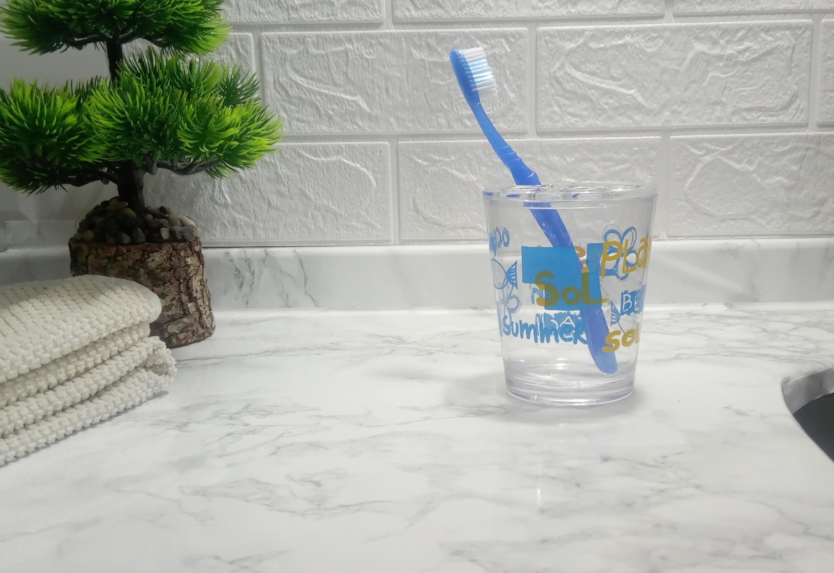 2 Adet Diş Fırçalık Deniz Desen Akrilik 8X8X9Cm 350Ml Banyo Seti  