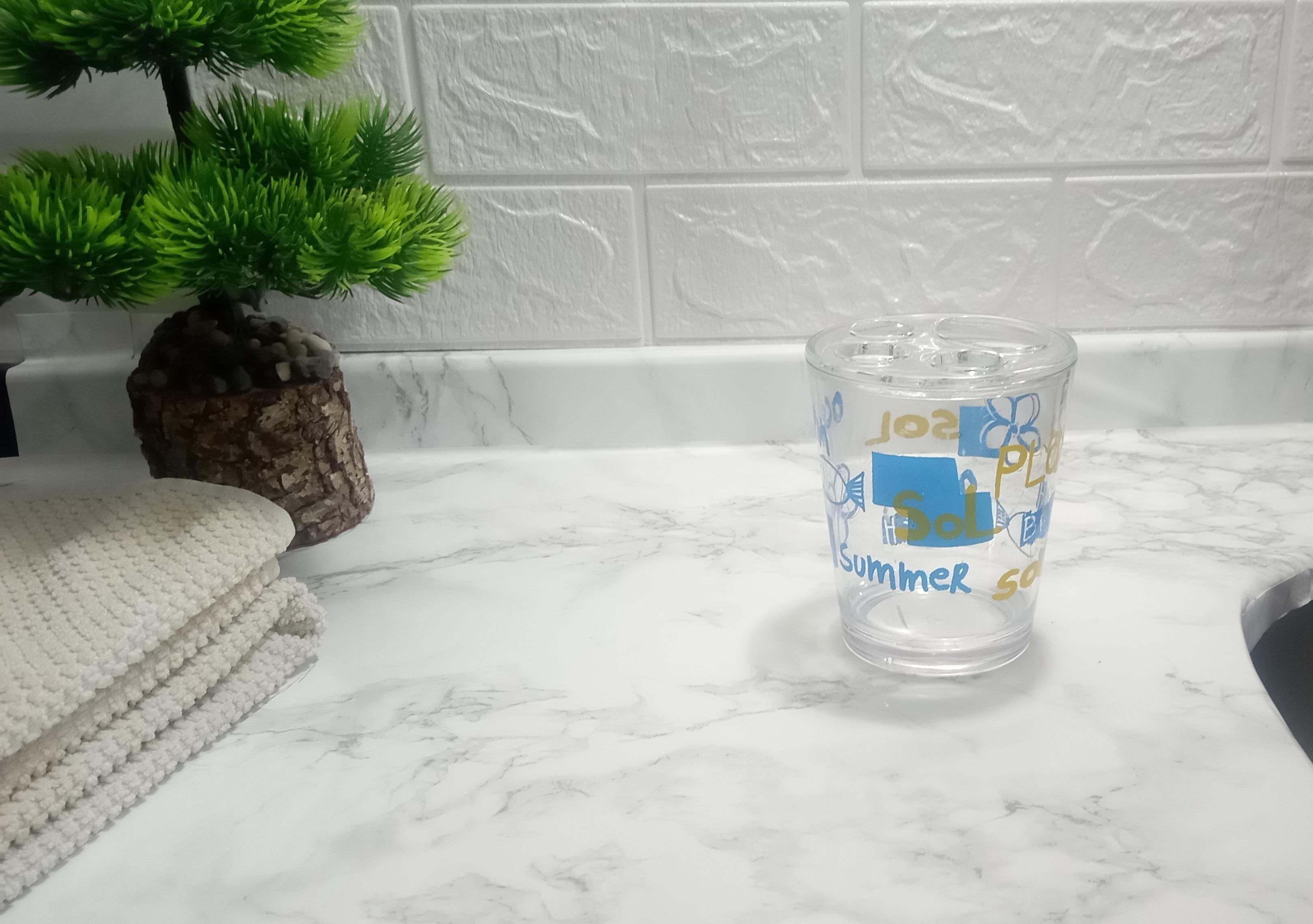 2 Adet Diş Fırçalık Deniz Desen Akrilik 8X8X9Cm 350Ml Banyo Seti  