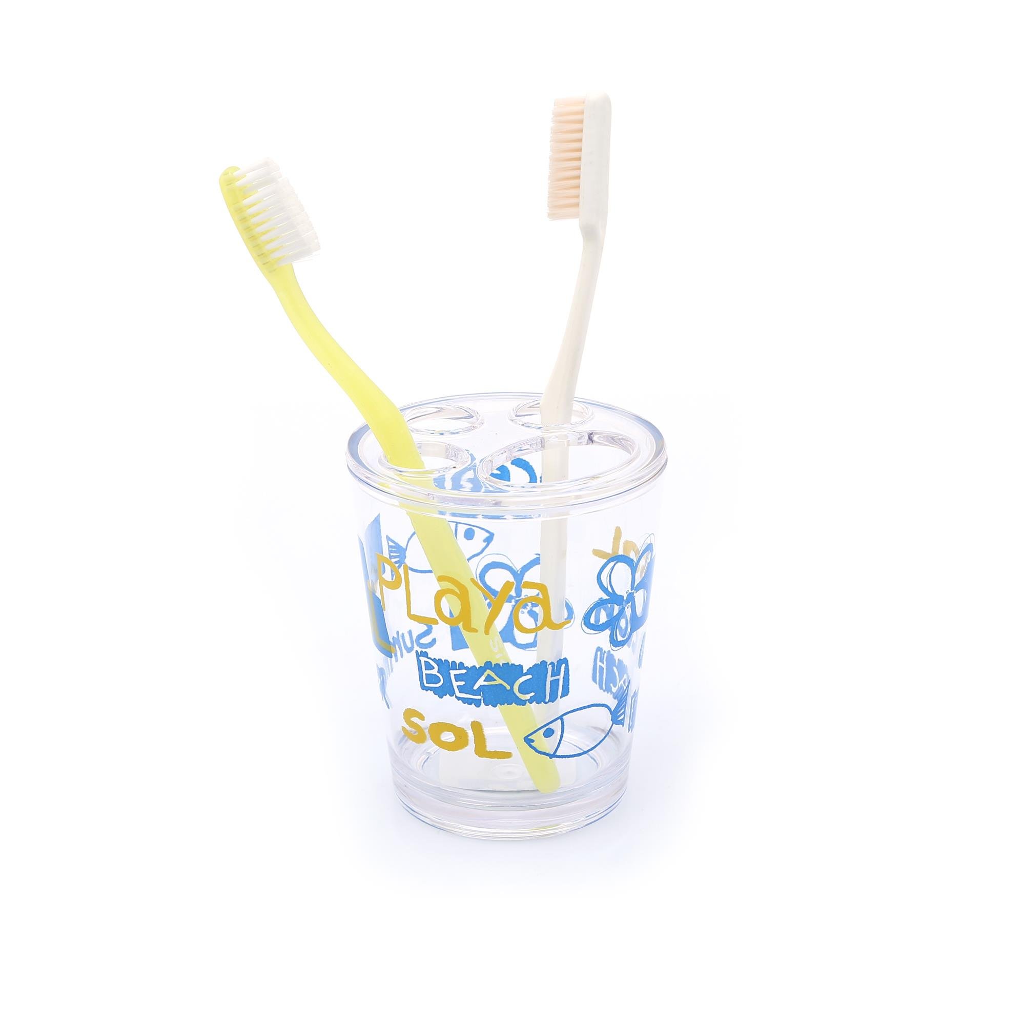 2 Adet Diş Fırçalık Deniz Desen Akrilik 8X8X9Cm 350Ml Banyo Seti  