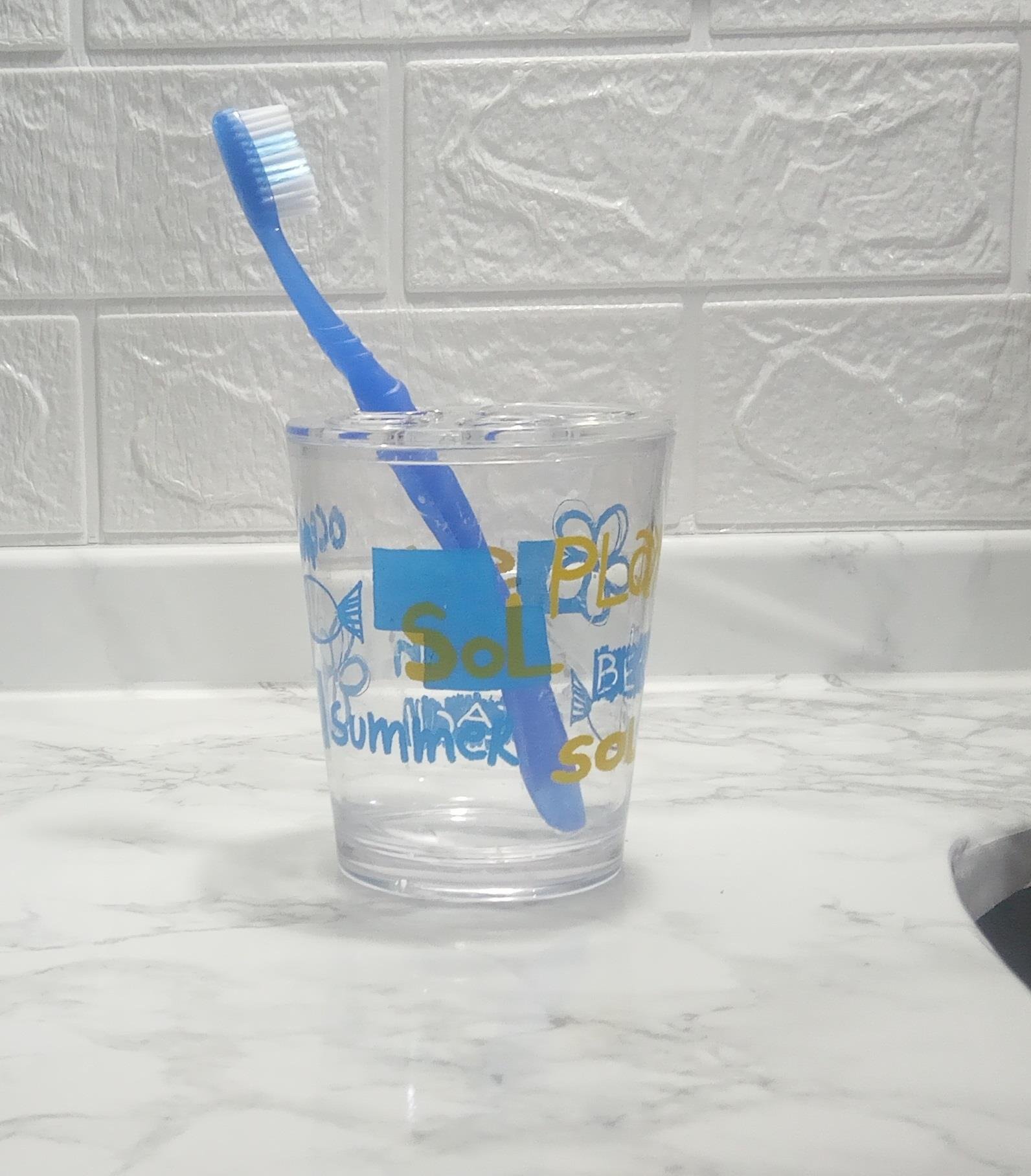 2 Adet Diş Fırçalık Deniz Desen Akrilik 8X8X9Cm 350Ml Banyo Seti  