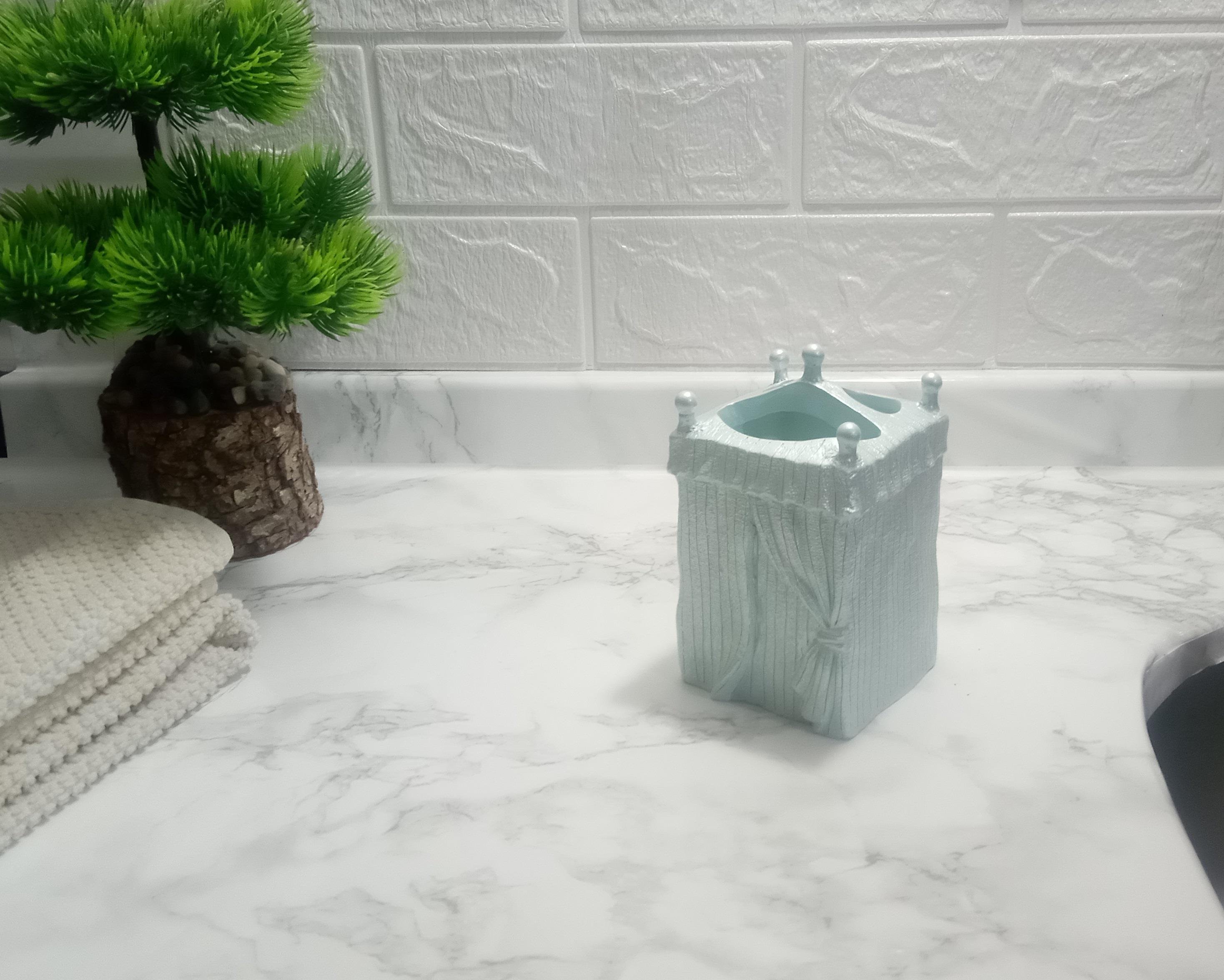 2 Adet Diş Fırçalık Deniz Feneri Model Poliresin 7X7X12Cm Banyo Seti  