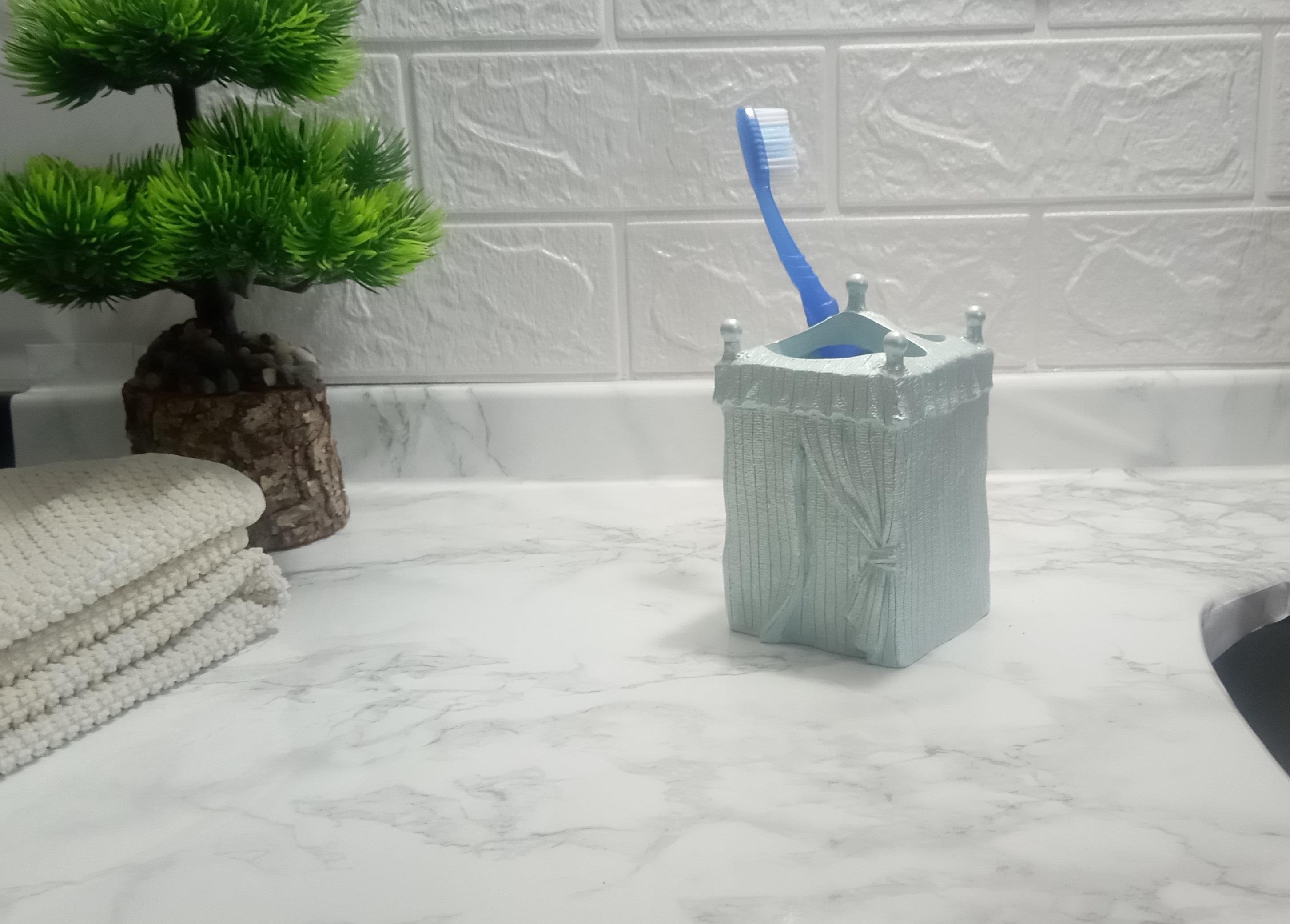 2 Adet Diş Fırçalık Deniz Feneri Model Poliresin 7X7X12Cm Banyo Seti  