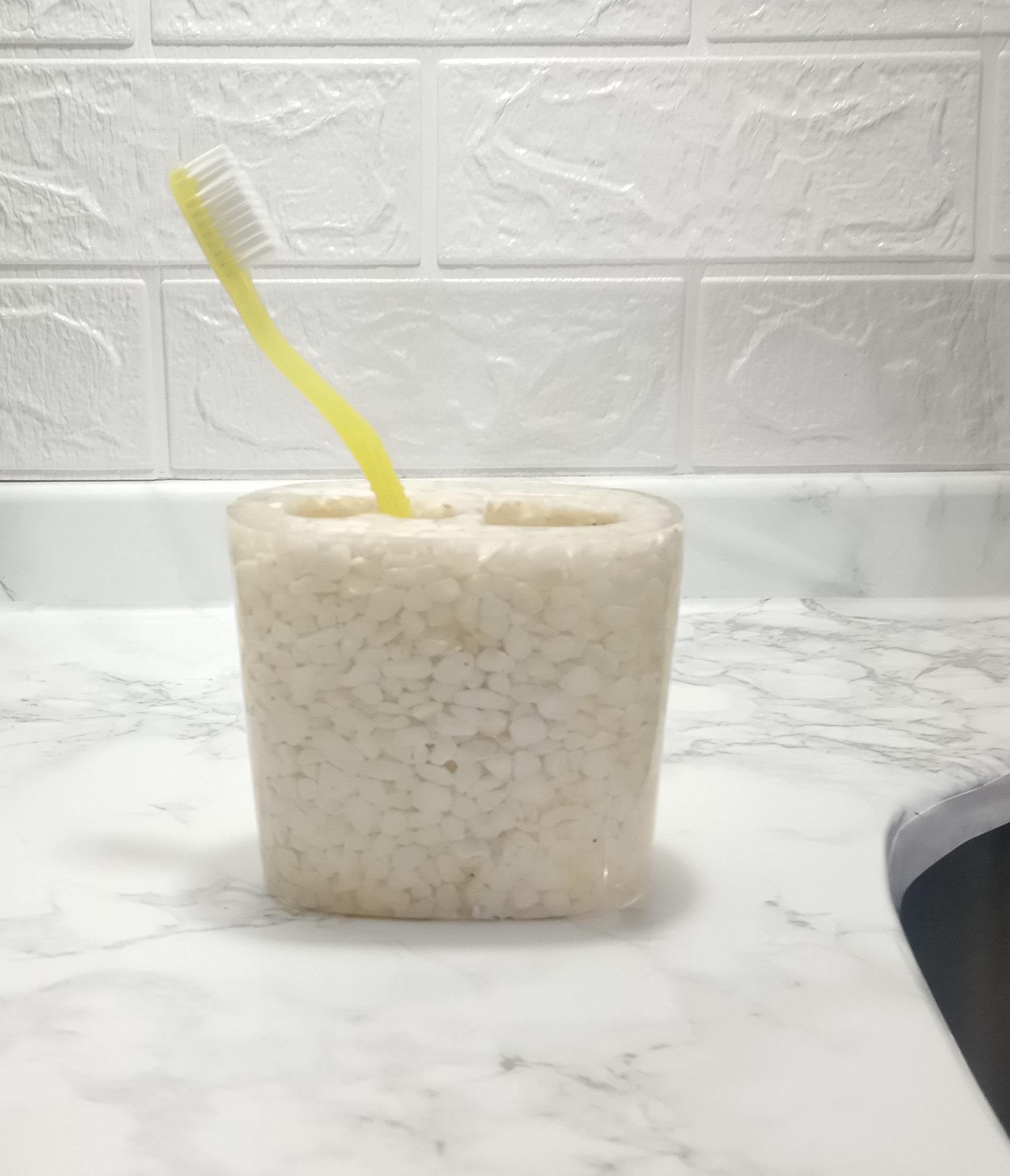 2 Adet Diş Fırçalık Deniz Taşı El Yapımı 400 Gr 10X5X9Cm Banyo Seti  