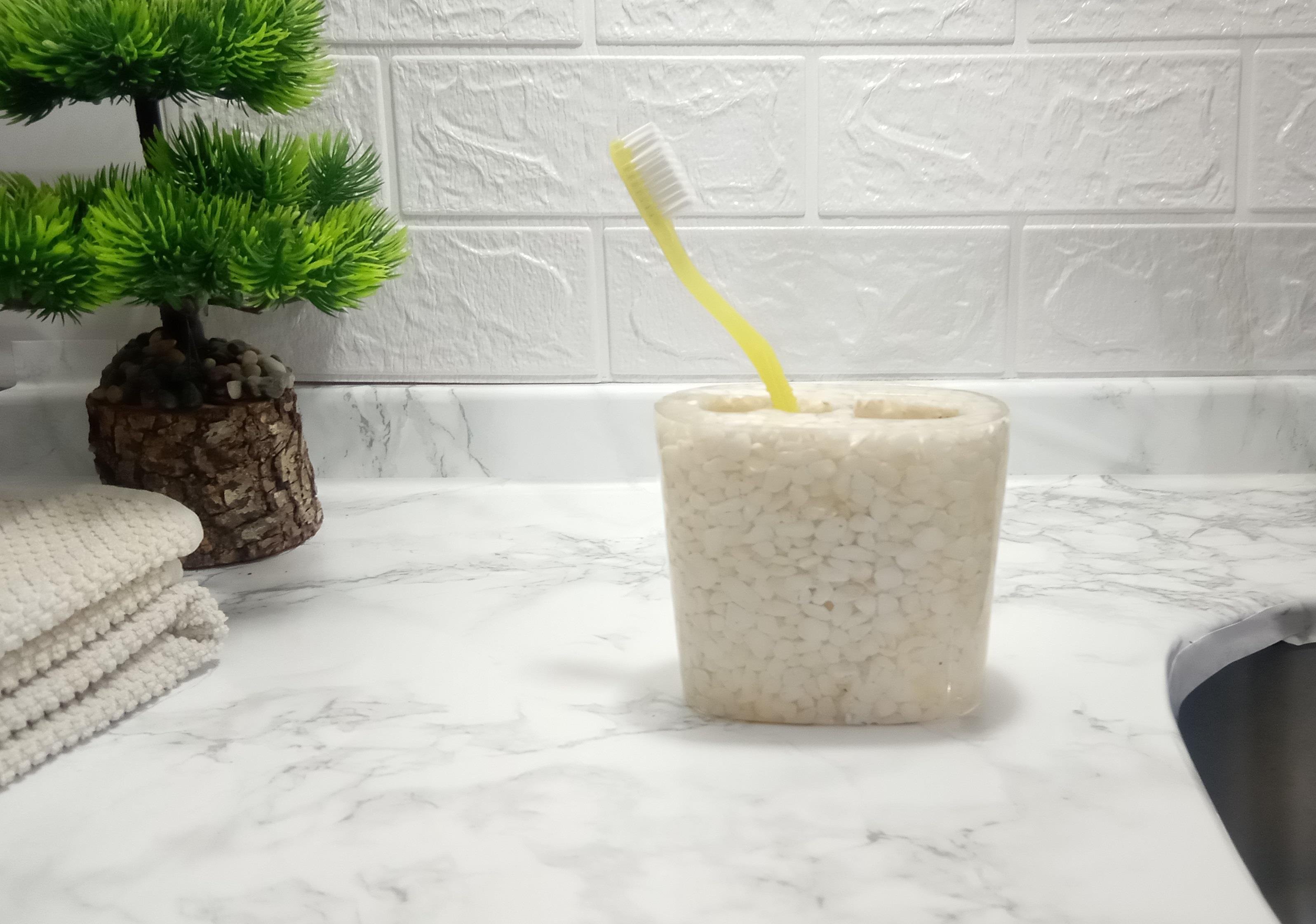 2 Adet Diş Fırçalık Deniz Taşı El Yapımı 400 Gr 10X5X9Cm Banyo Seti  