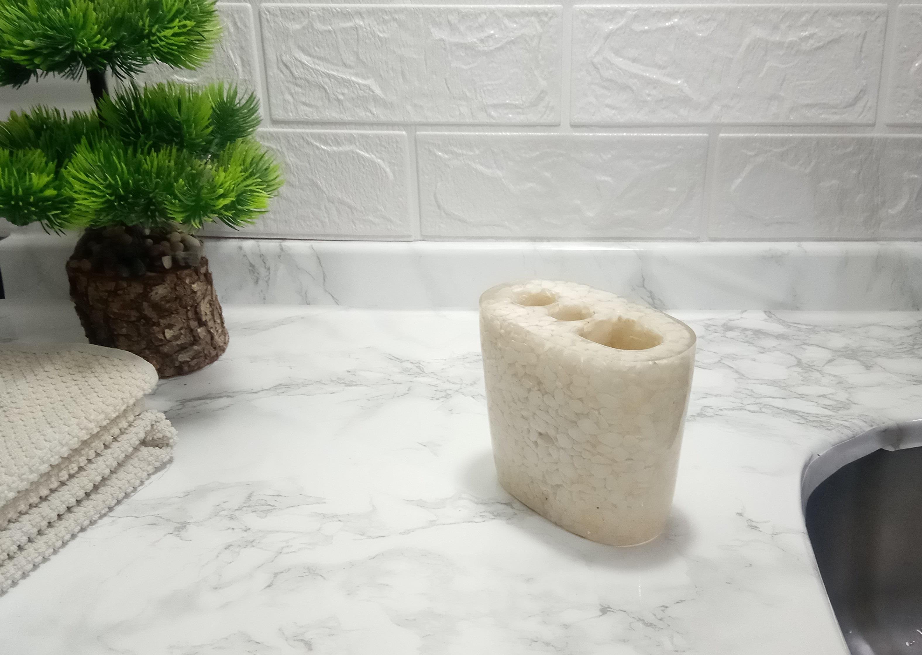 2 Adet Diş Fırçalık Deniz Taşı El Yapımı 400 Gr 10X5X9Cm Banyo Seti  
