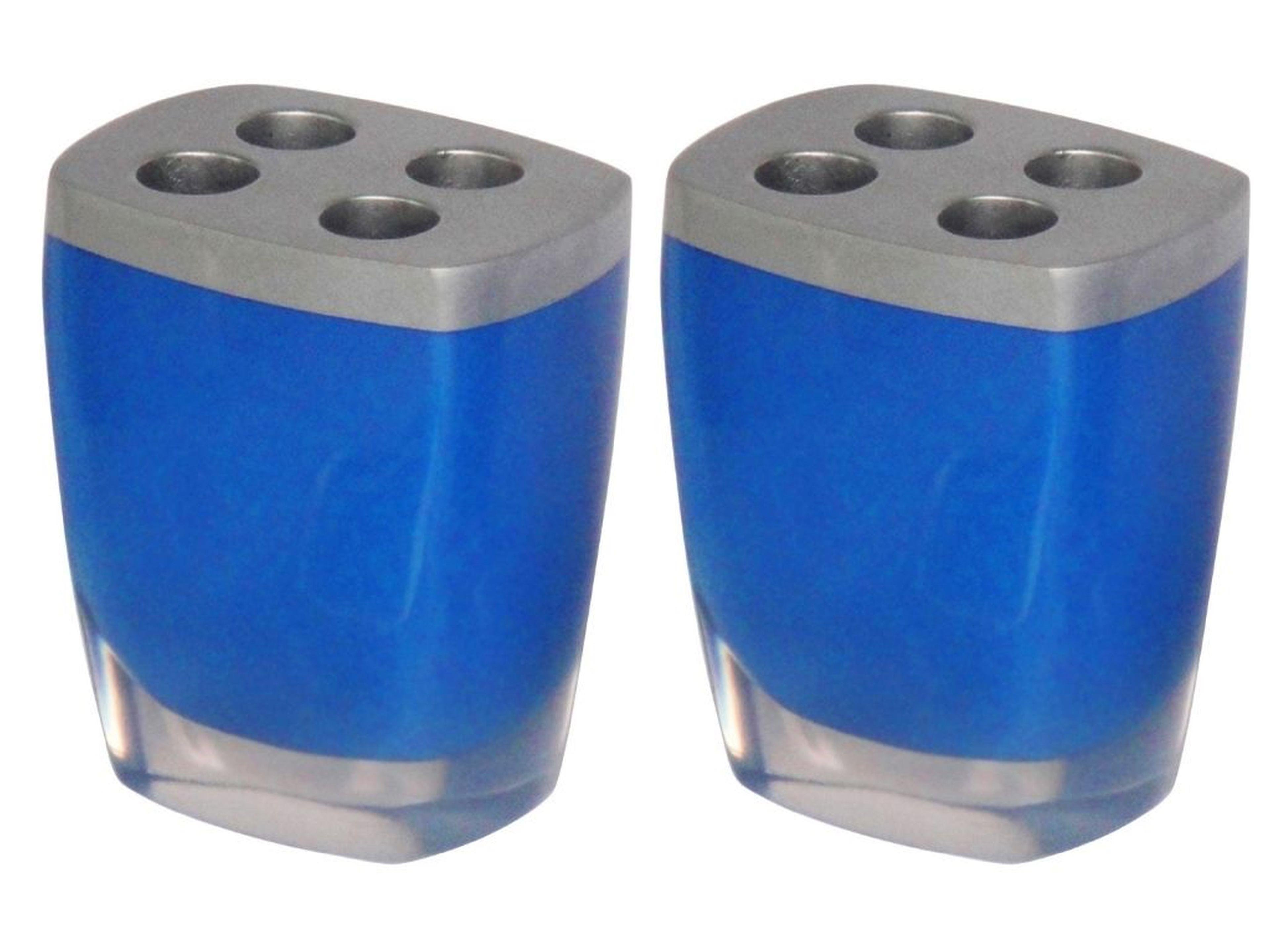 2 Adet Diş Fırçalık Gri Mavi Poliresin 8X4X11Cm Banyo Seti  