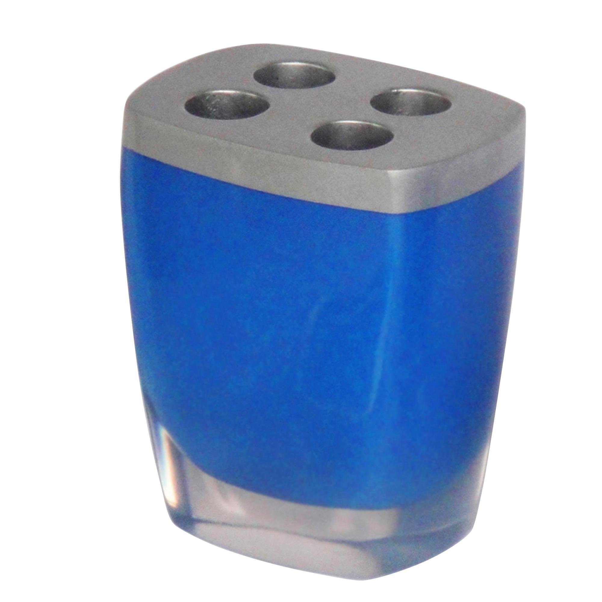 2 Adet Diş Fırçalık Gri Mavi Poliresin 8X4X11Cm Banyo Seti  