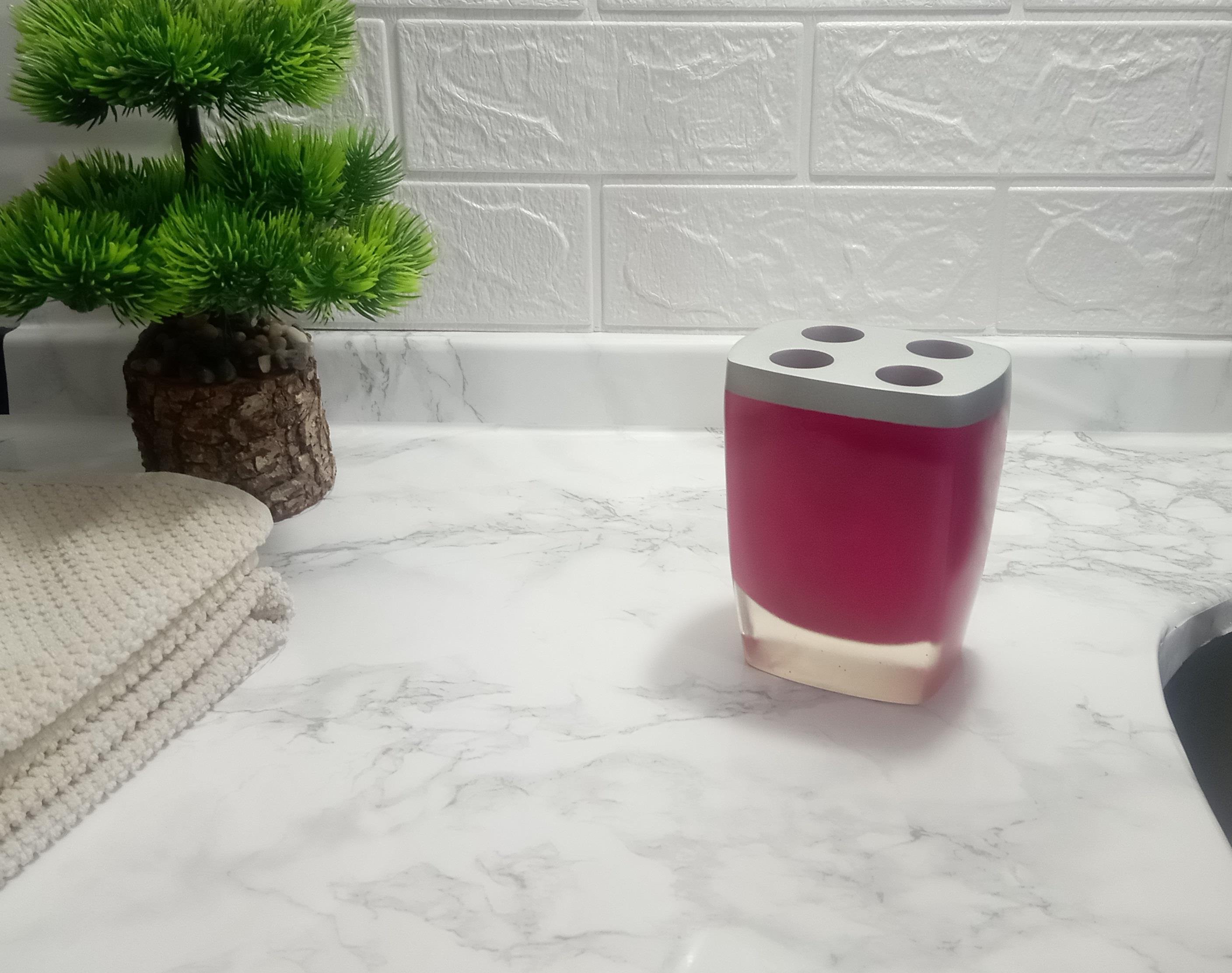 2 Adet Diş Fırçalık Gri Pembe Poliresin 8X4X11Cm Banyo Seti  