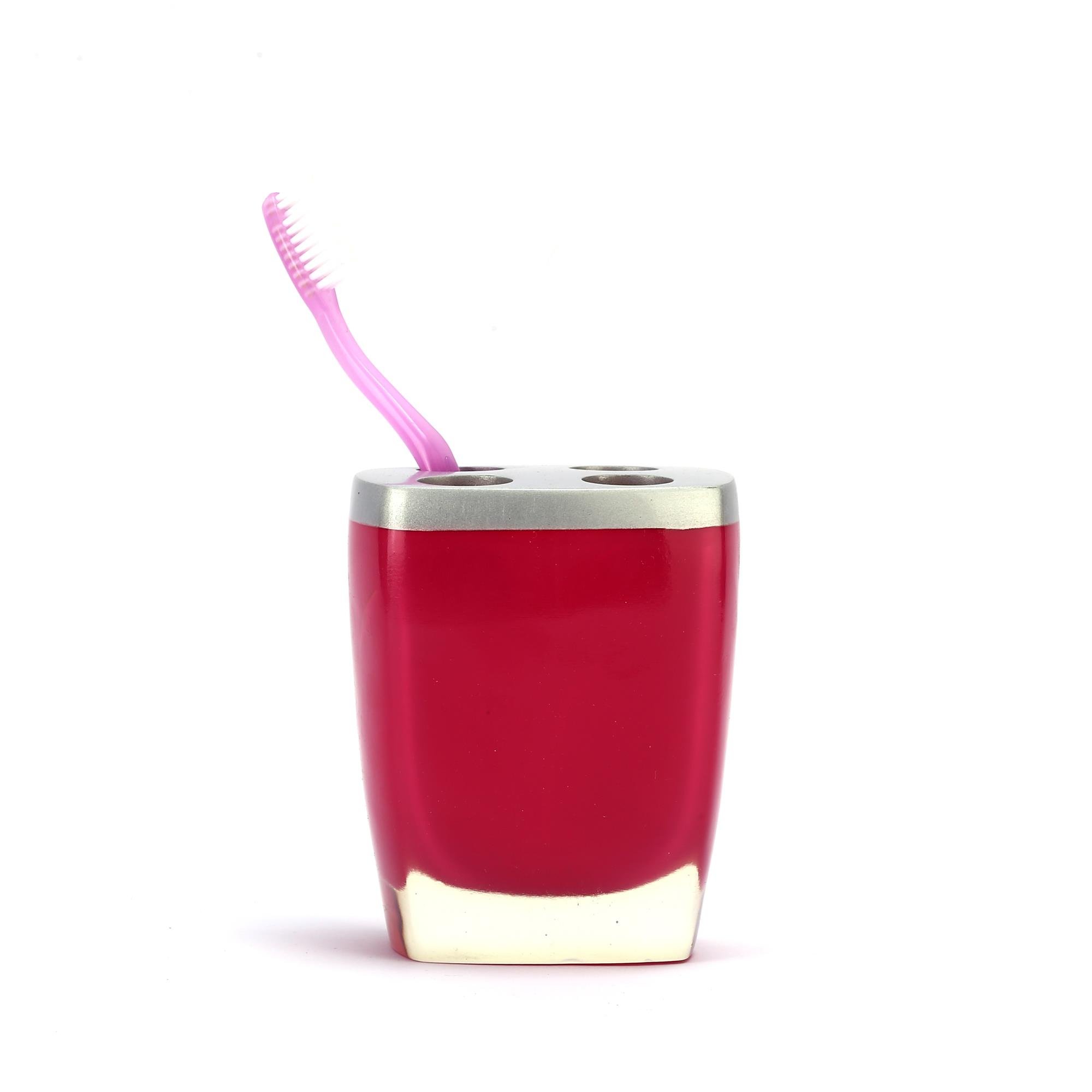 2 Adet Diş Fırçalık Gri Pembe Poliresin 8X4X11Cm Banyo Seti  