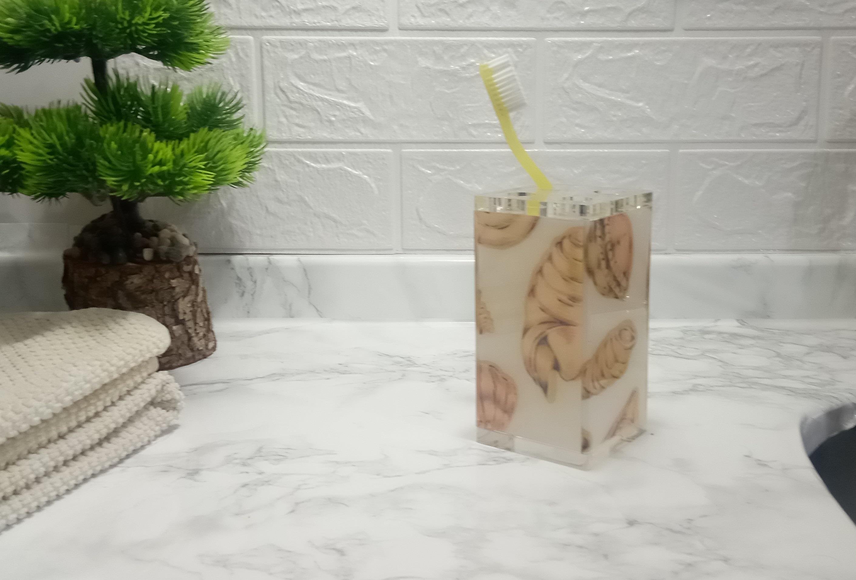 2 Adet Diş Fırçalık İstiridye Akrilik  6X6X12Cm Banyo Seti  