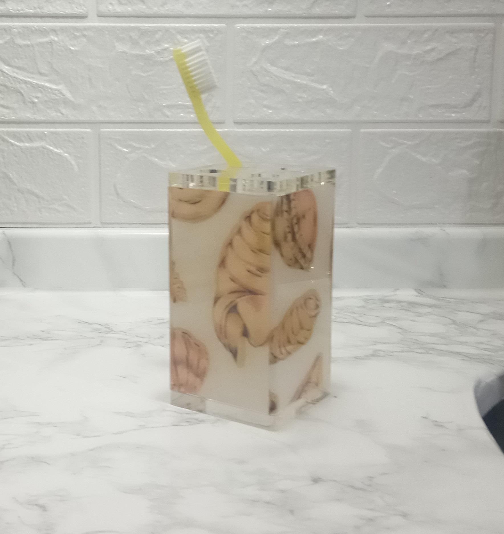 2 Adet Diş Fırçalık İstiridye Akrilik  6X6X12Cm Banyo Seti  