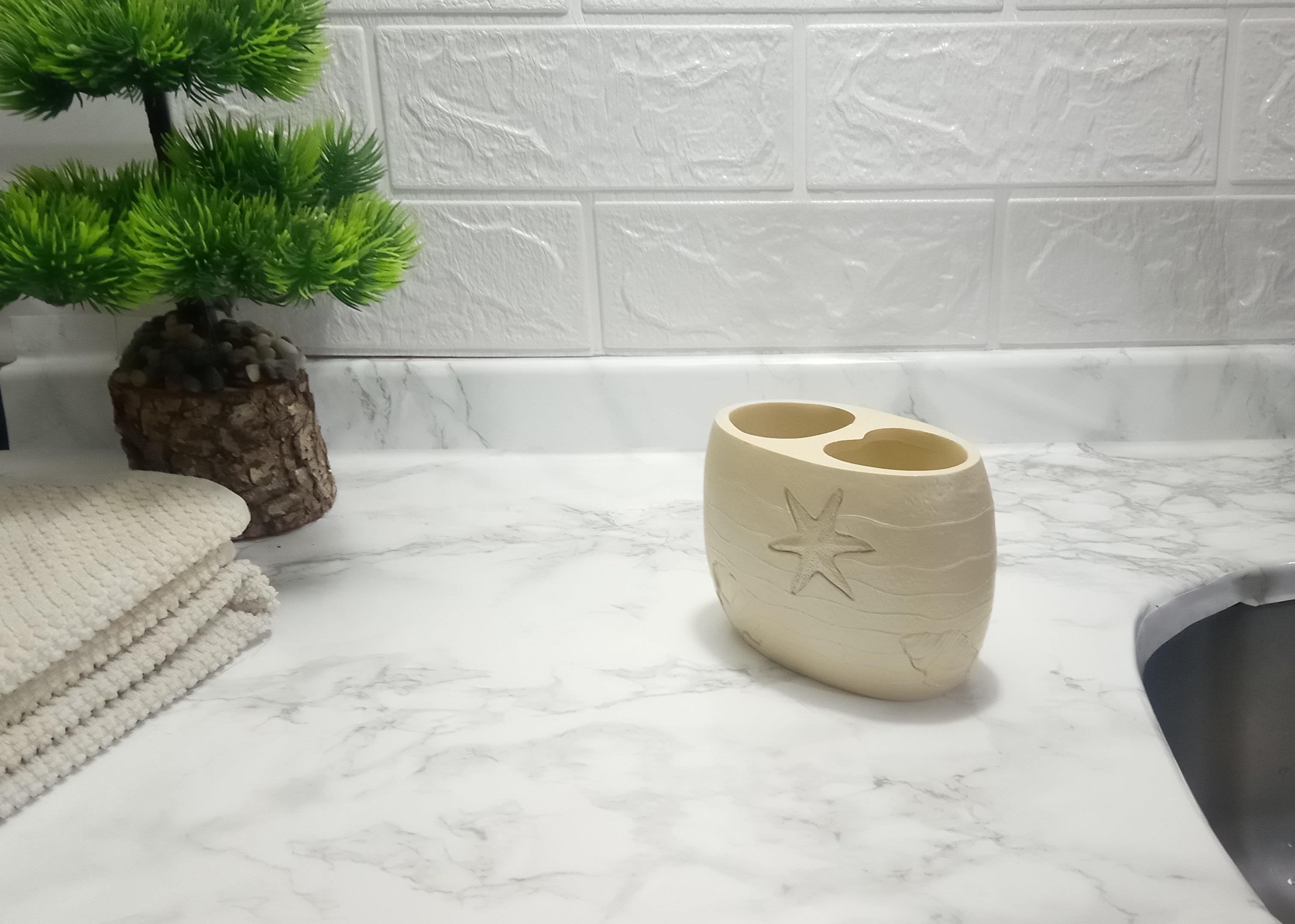 2 Adet Diş Fırçalık İstiridye Poliresin 10X10X9Cm Banyo Seti  