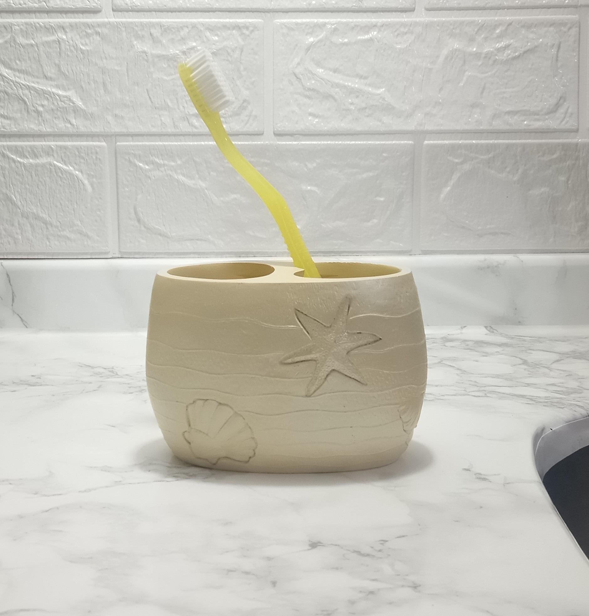 2 Adet Diş Fırçalık İstiridye Poliresin 10X10X9Cm Banyo Seti  