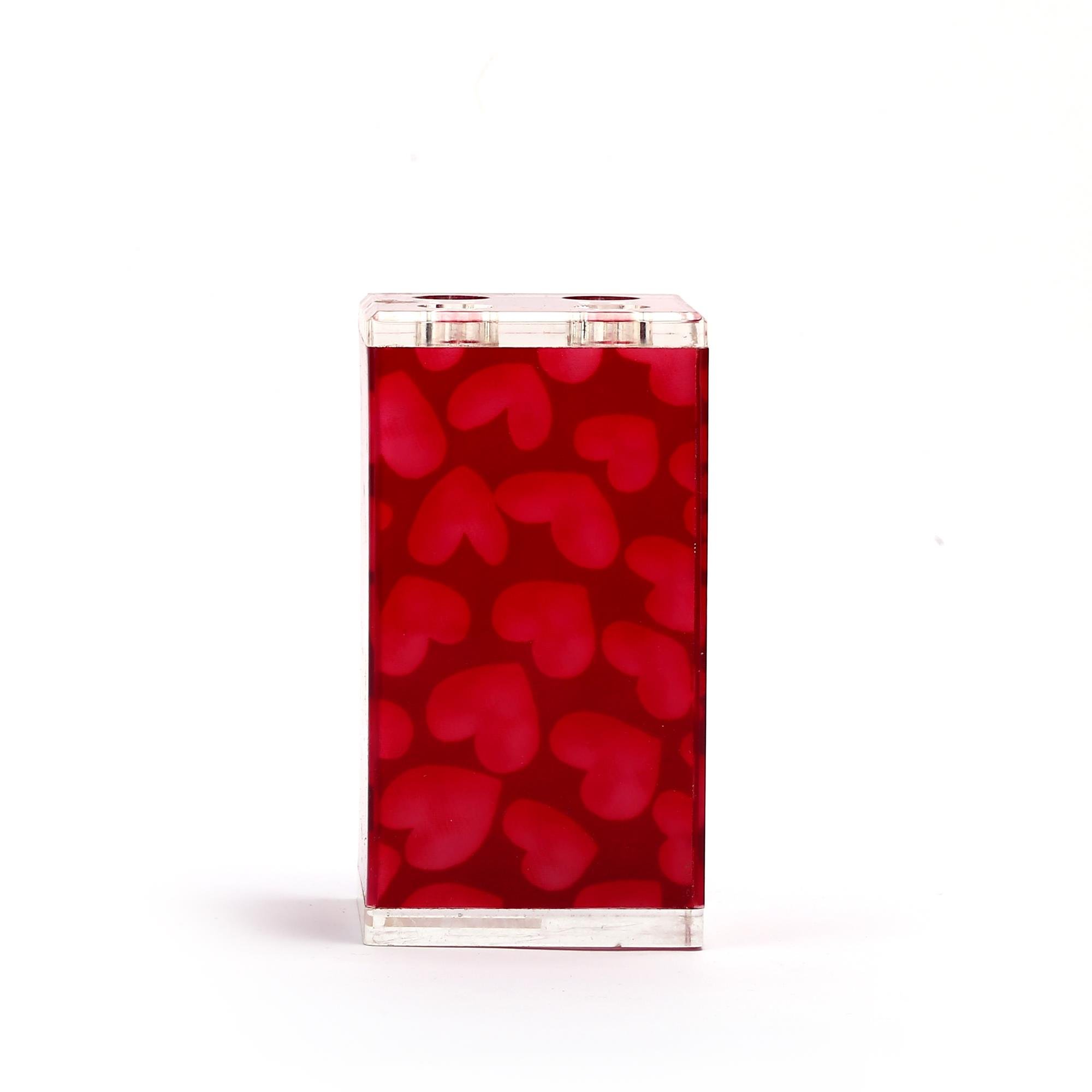 2 Adet Diş Fırçalık Kalpli Akrilik 6X6X12Cm Banyo Seti  