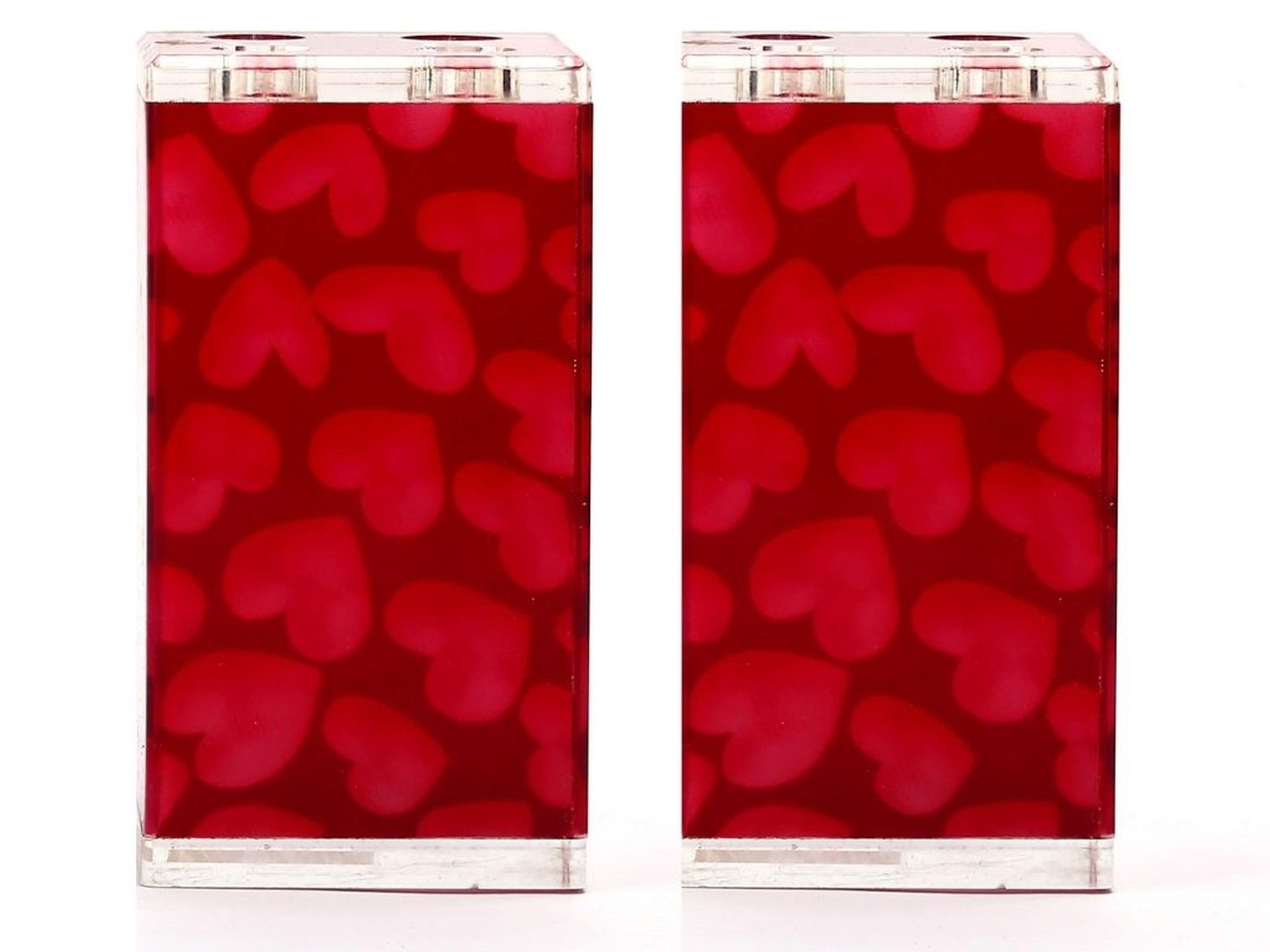 2 Adet Diş Fırçalık Kalpli Akrilik 6X6X12Cm Banyo Seti  