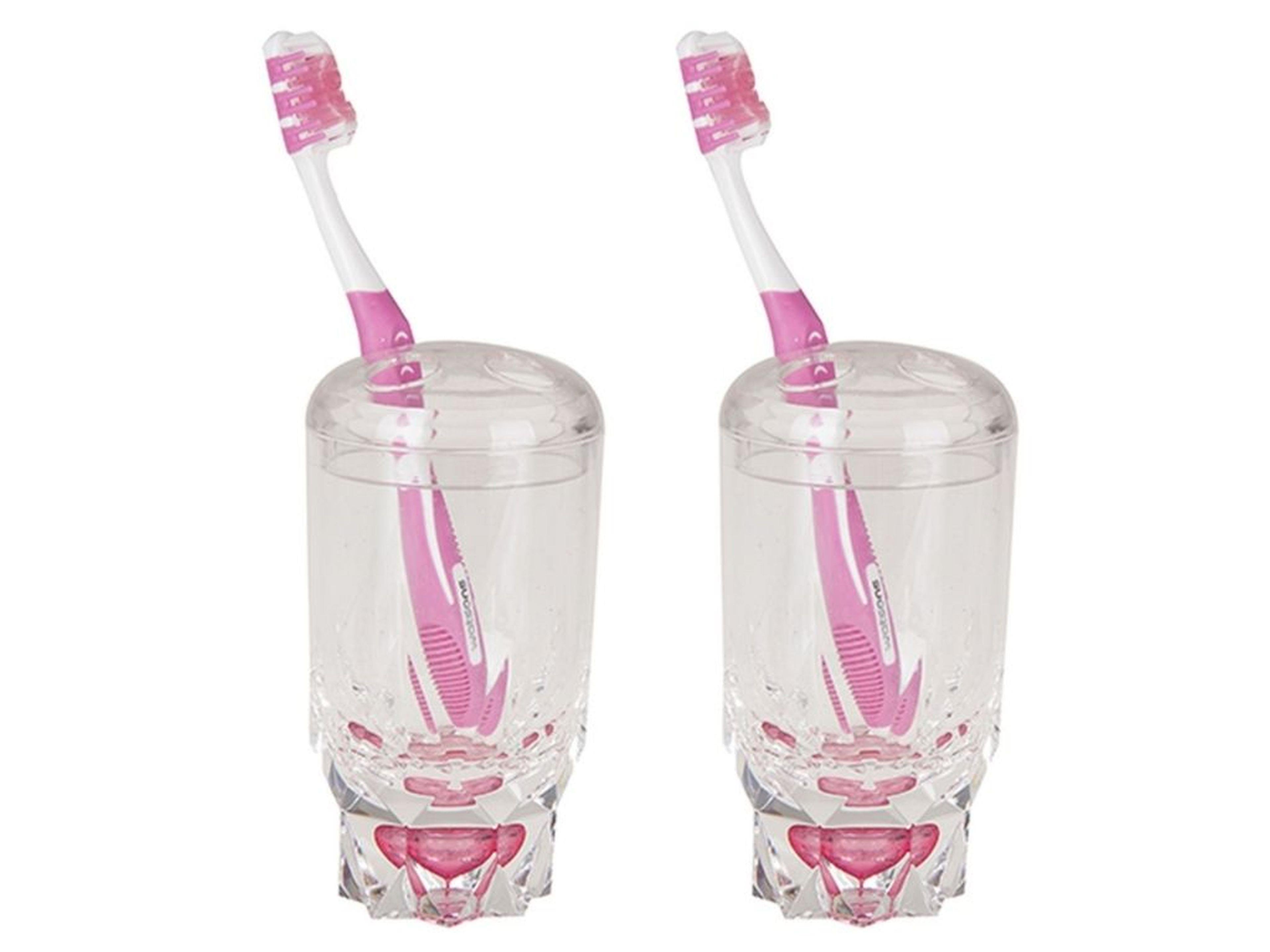 2 Adet Diş Fırçalık Kristal Damlalı Akrilik 7X7X14Cm Banyo Seti  