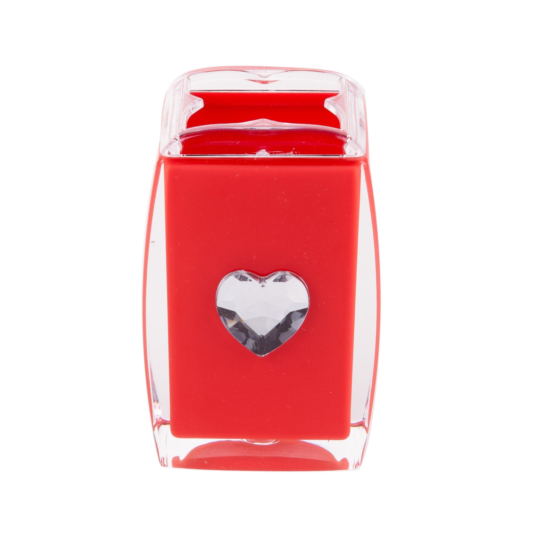 2 Adet Diş Fırçalık Kristal Taşlı Kırmızı Kalpli Akrilik 6X6X11Cm Banyo Seti  