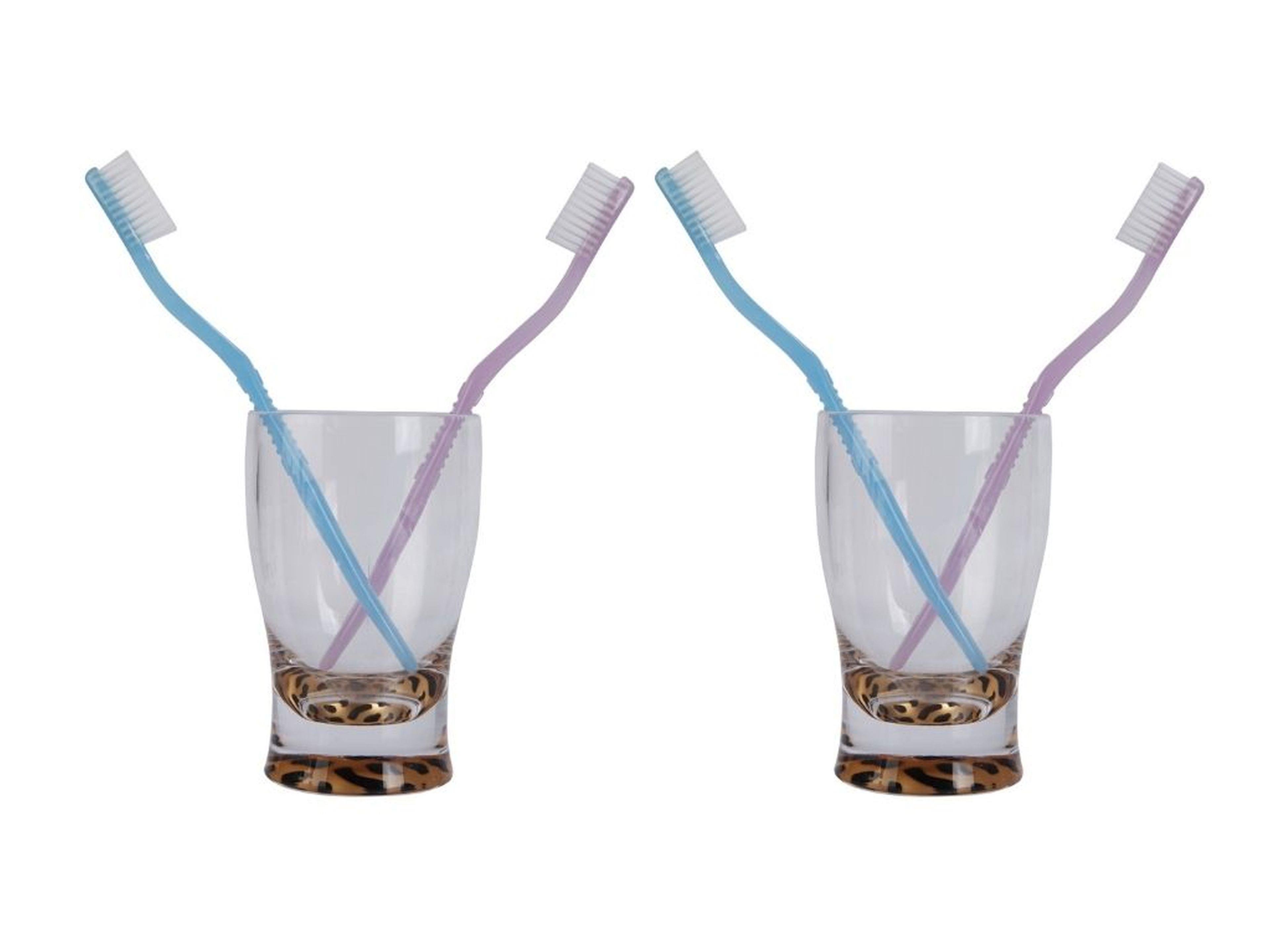 2 Adet Diş Fırçalık Macun Kabı Leopar Akrilik 6X6X11Cm 270Ml Banyo Seti  