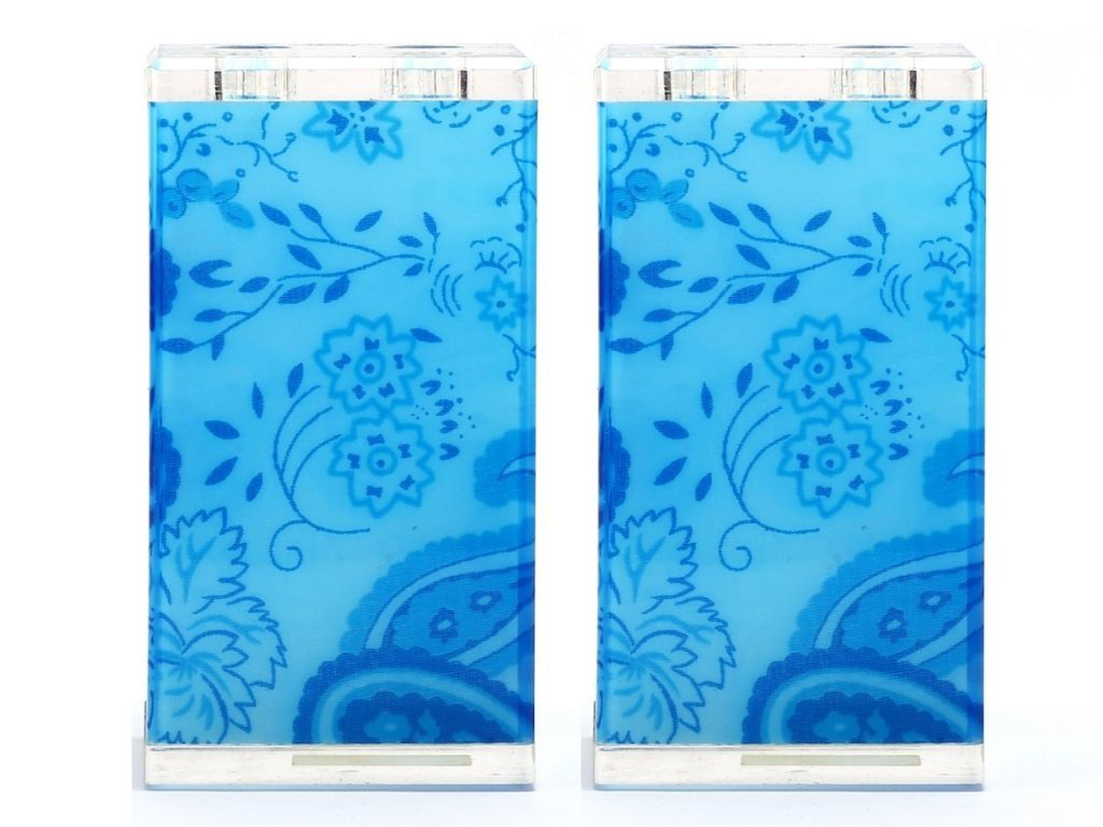 2 Adet Diş Fırçalık Mavi Çiçekli Akrilik 6X6X12Cm Banyo Seti  