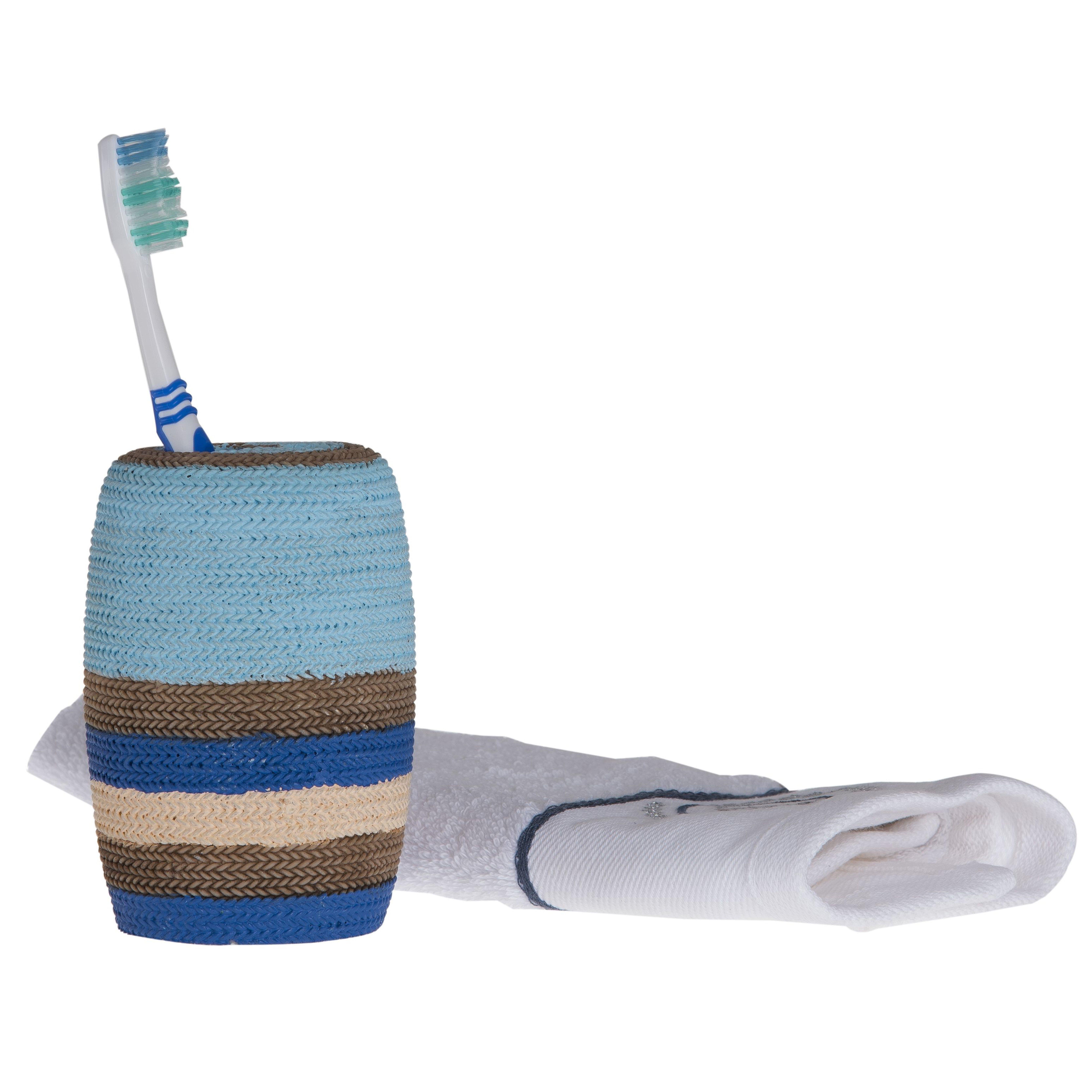 2 Adet Diş Fırçalık Mavi Örgü Poliresin 7X7X11Cm Banyo Seti  