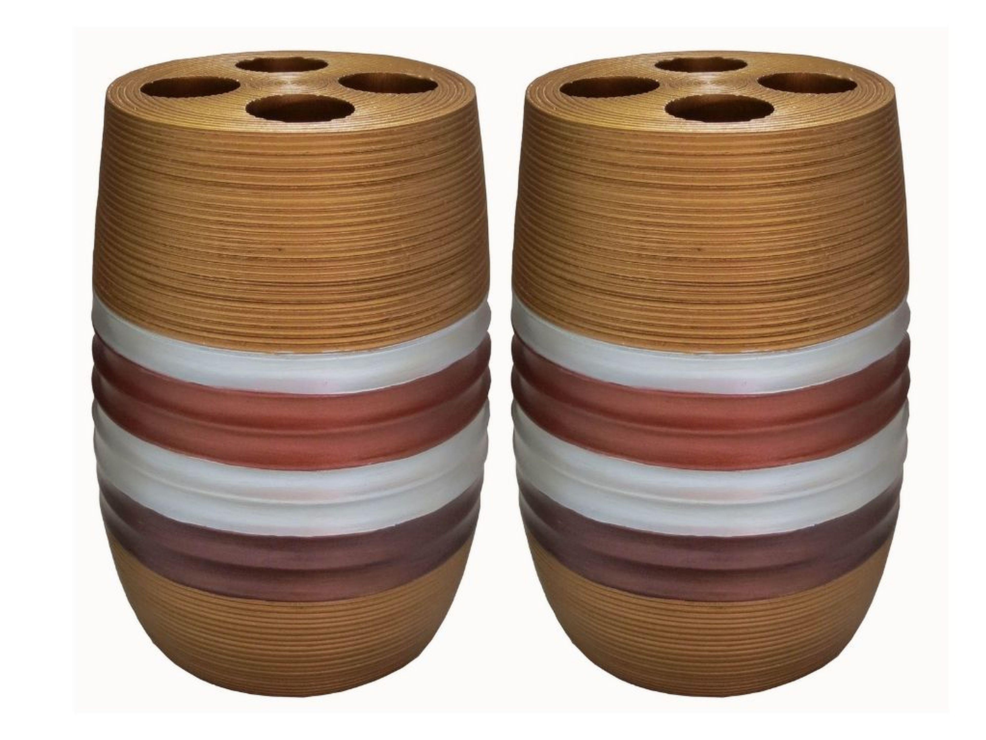 2 Adet Diş Fırçalık Metalik Kahve Poliresin 6X6X12Cm Banyo Seti  