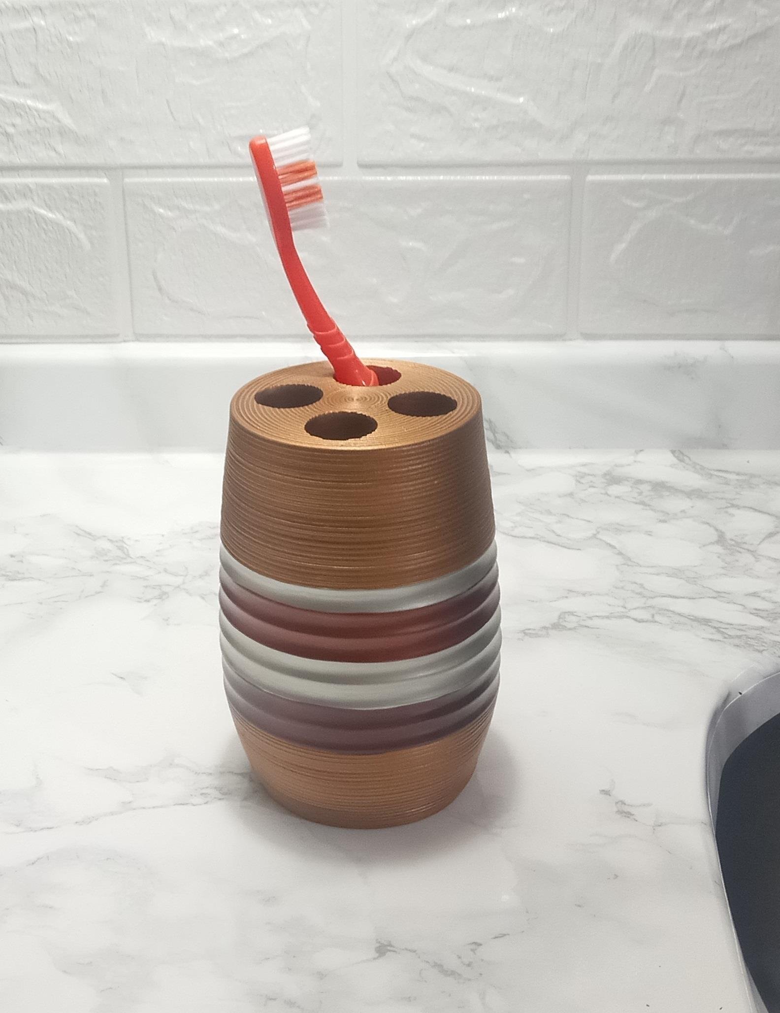 2 Adet Diş Fırçalık Metalik Kahve Poliresin 6X6X12Cm Banyo Seti  