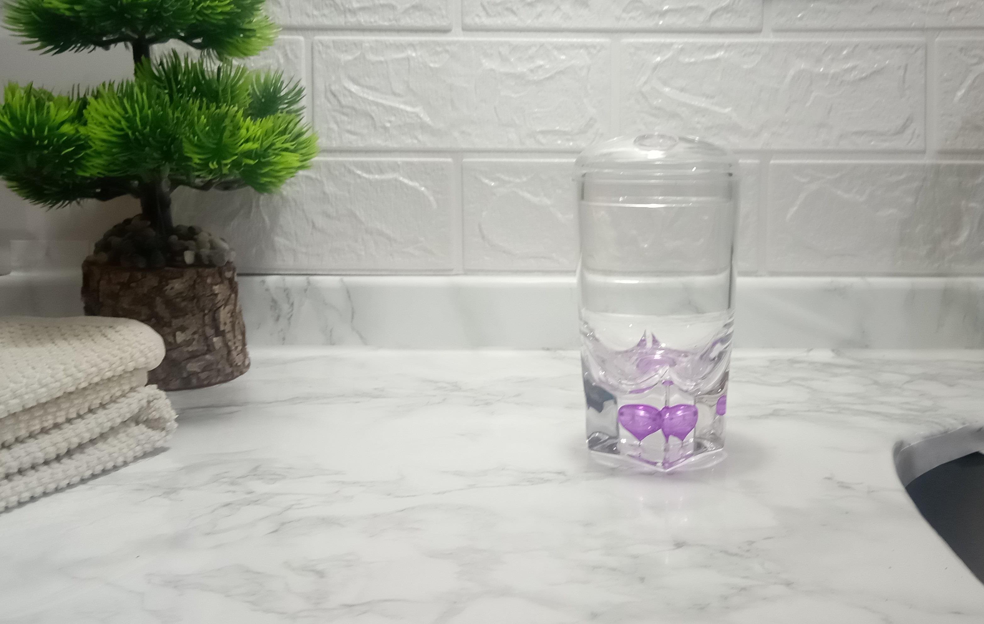 2 Adet Diş Fırçalık Mor Damlalı Akrilik 7X7X14Cm Banyo Seti  