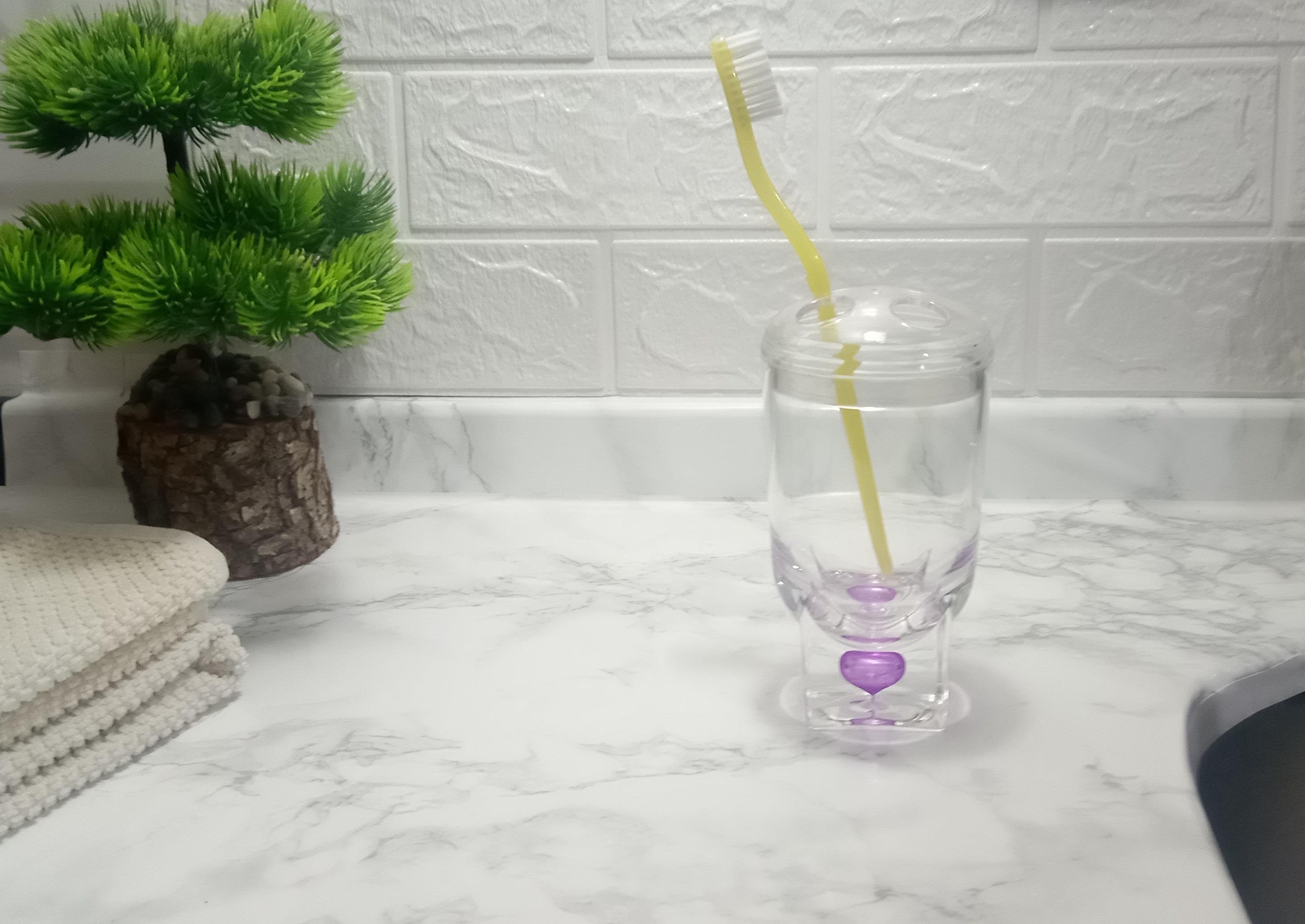 2 Adet Diş Fırçalık Mor Damlalı Akrilik 7X7X14Cm Banyo Seti  