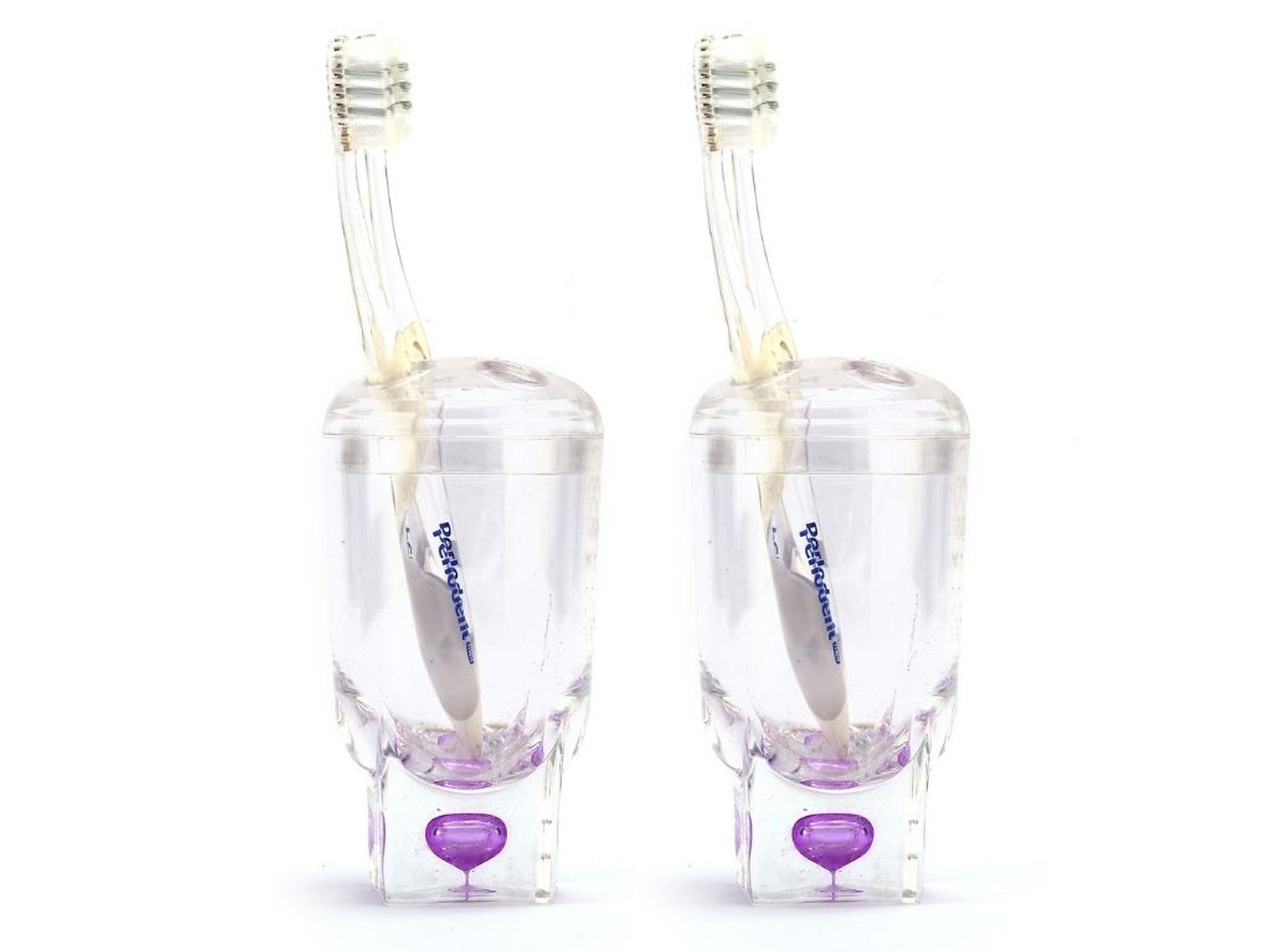 2 Adet Diş Fırçalık Mor Damlalı Akrilik 7X7X14Cm Banyo Seti  