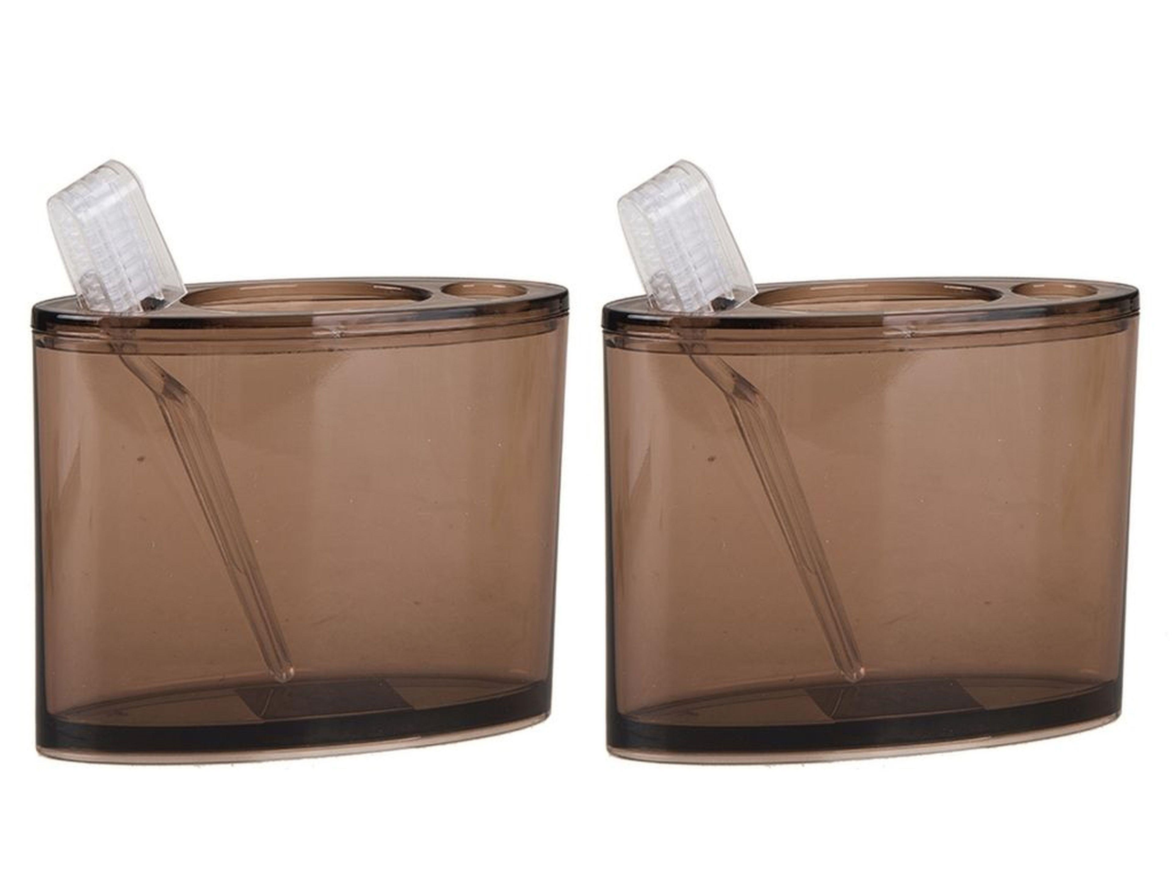 2 Adet Diş Fırçalık Oval Kahverengi Akrilik 13X5X10Cm Banyo Seti  