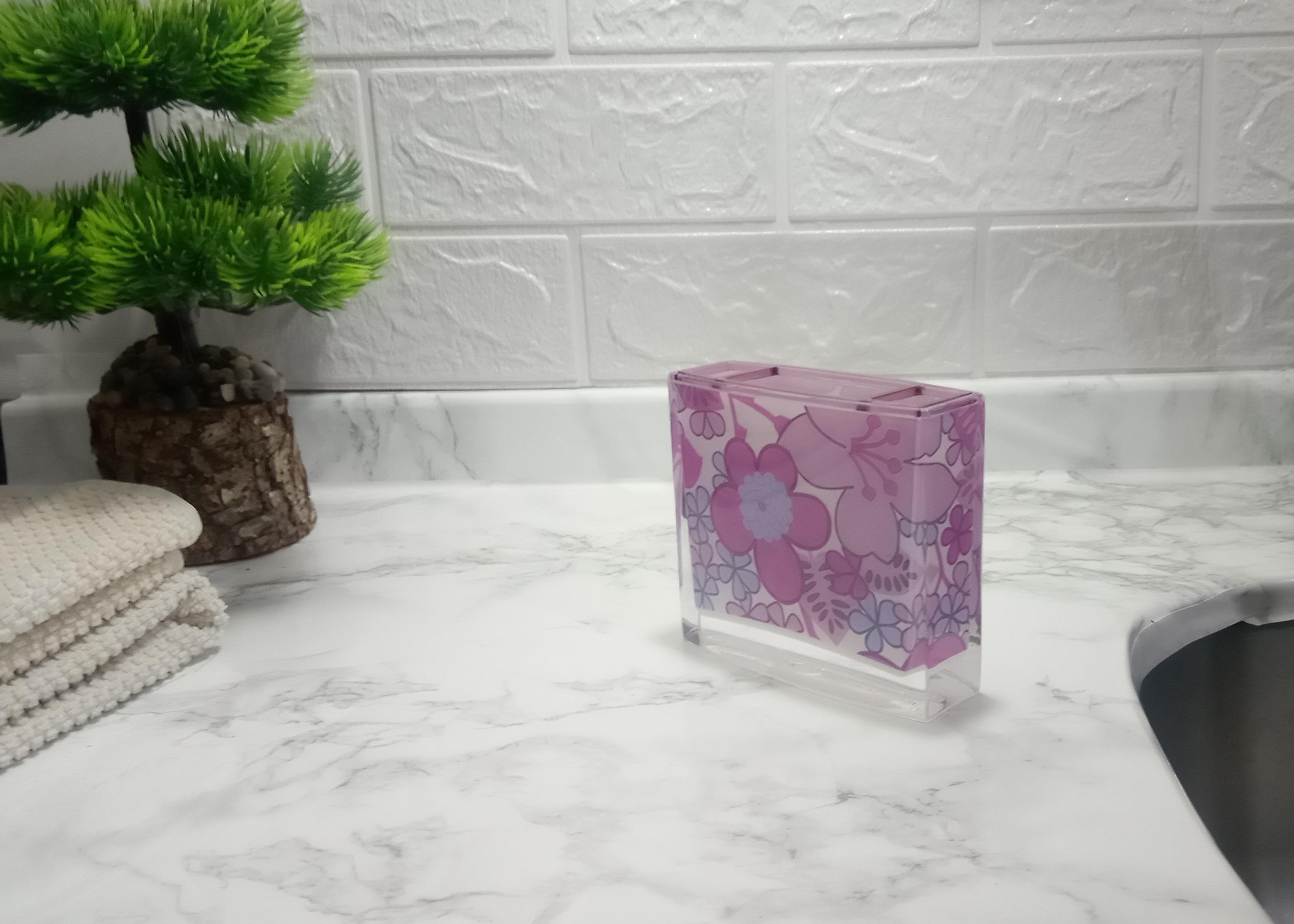 2 Adet Diş Fırçalık Pembe Çiçekli Akrilik 10X10X3Cm Banyo Seti  