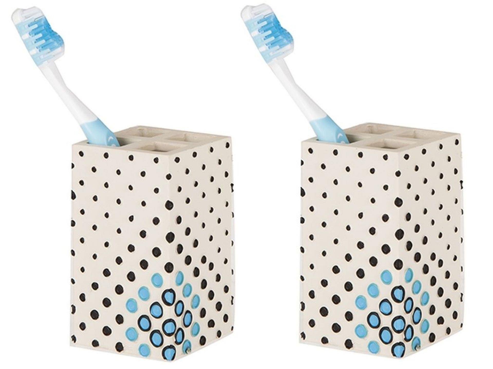 2 Adet Diş Fırçalık Puanlı Poliresin 6X6X10Cm Banyo Seti  