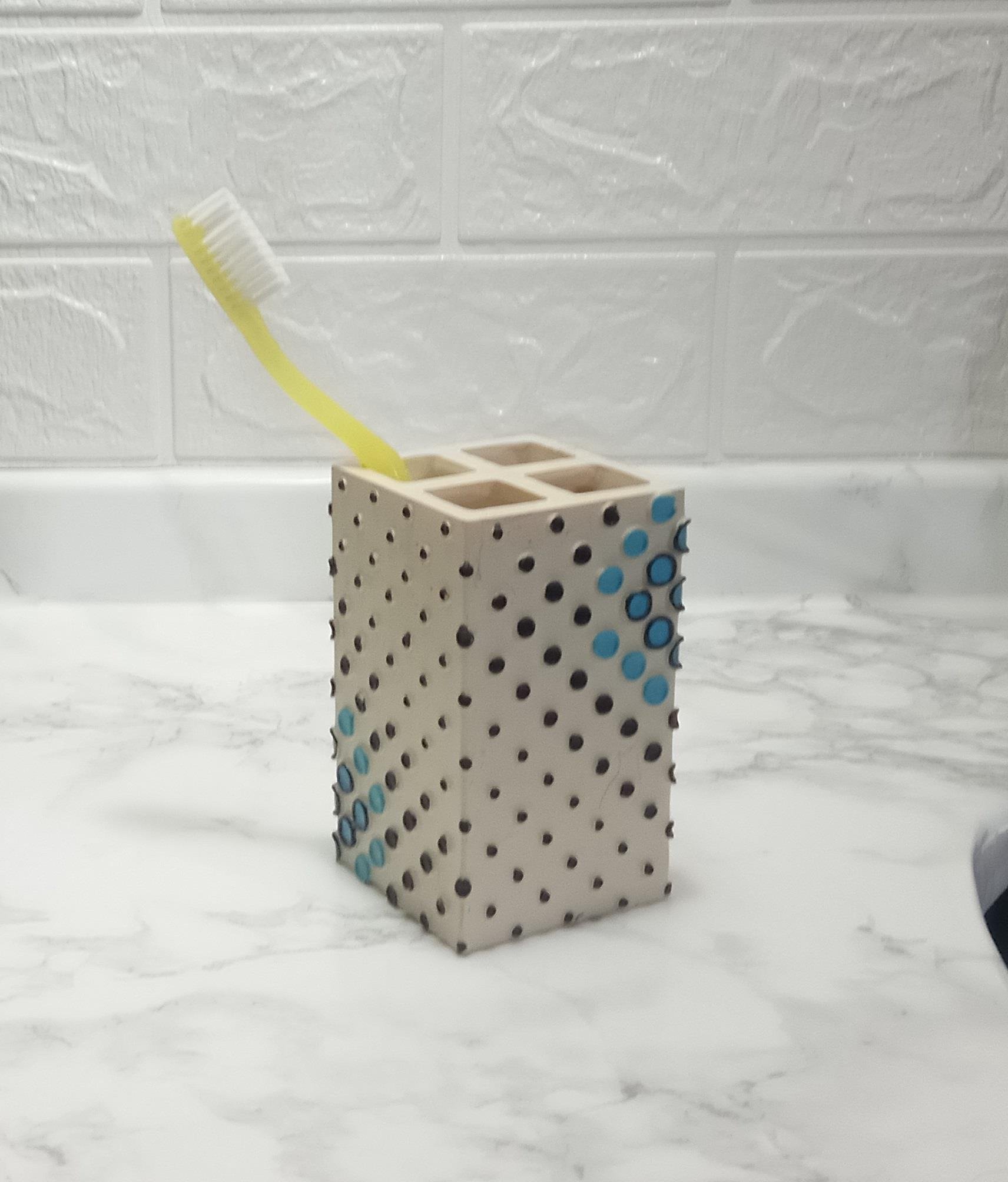 2 Adet Diş Fırçalık Puanlı Poliresin 6X6X10Cm Banyo Seti  