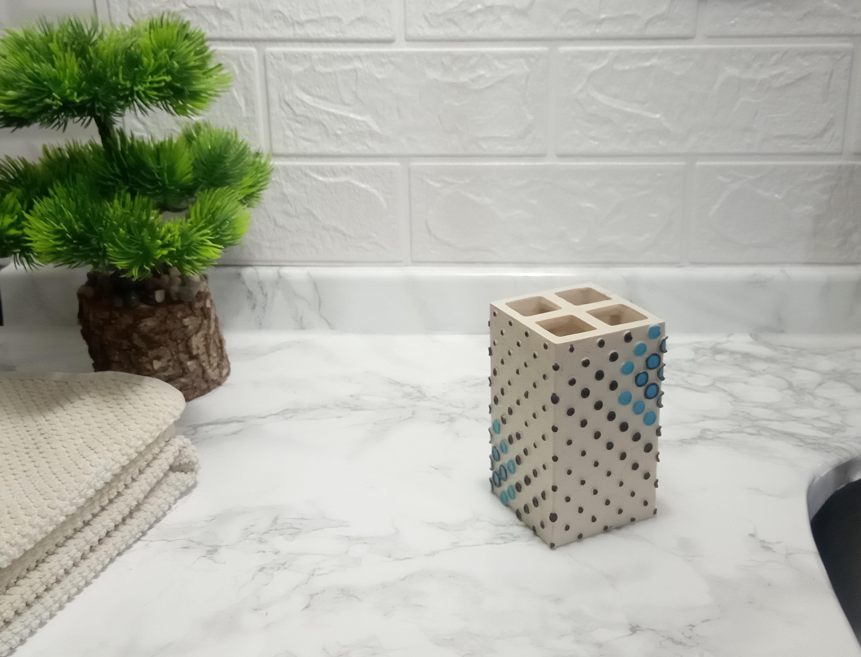 2 Adet Diş Fırçalık Puanlı Poliresin 6X6X10Cm Banyo Seti  