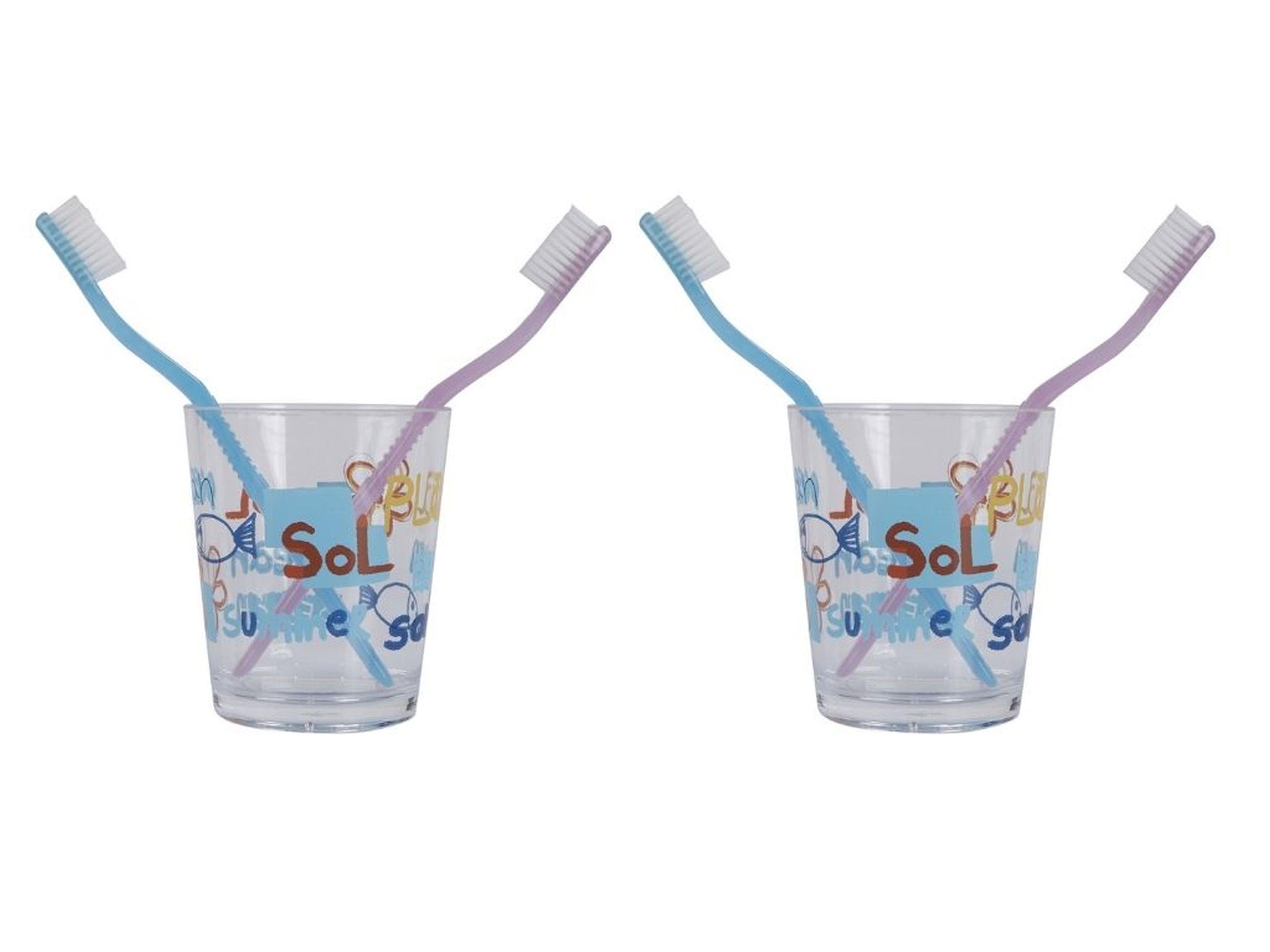 2 Adet Diş Fırçalık Ve Macun Kabı Deniz Desen Akrilik 8X8X9Cm  Banyo Seti  