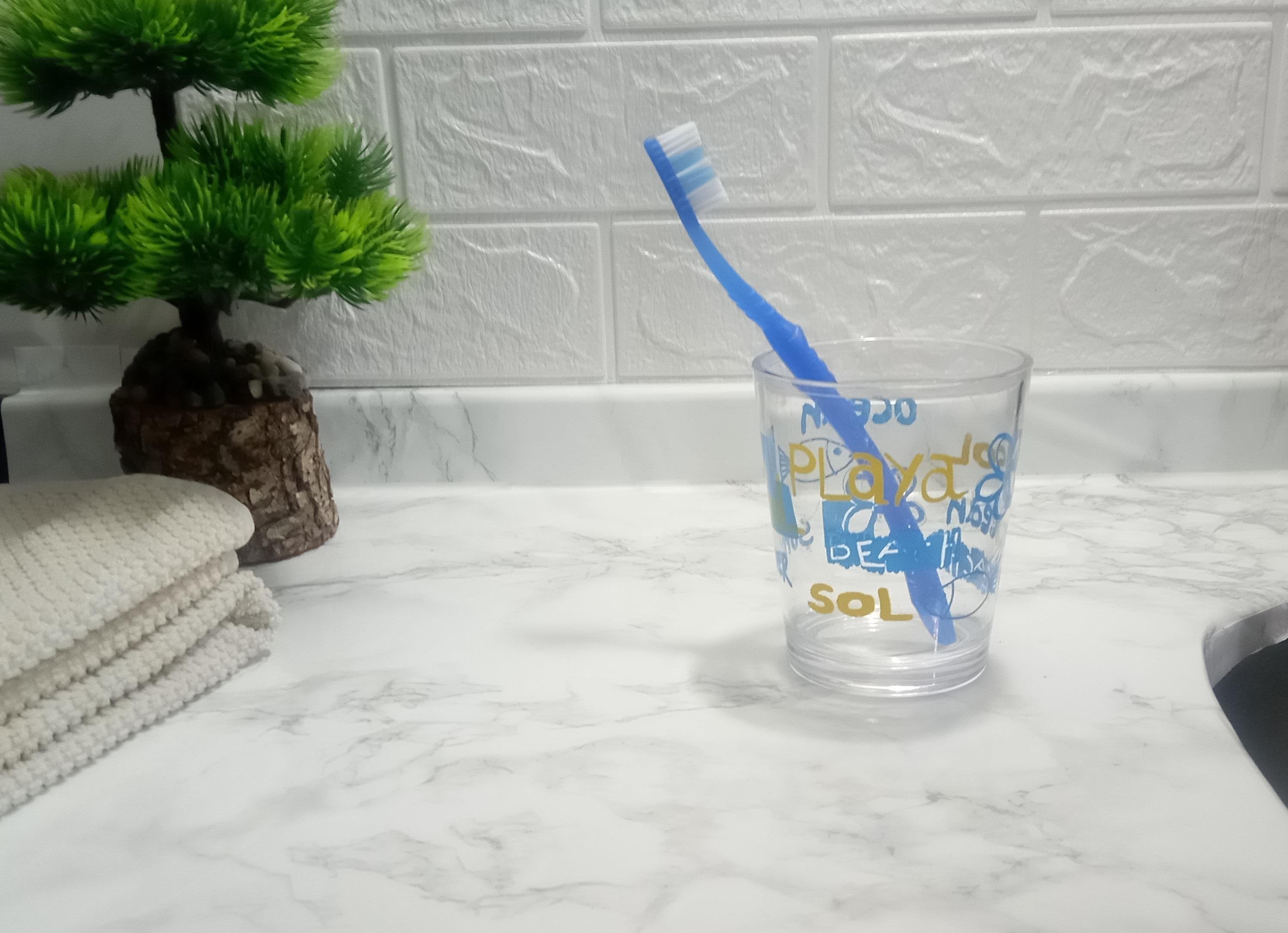 2 Adet Diş Fırçalık Ve Macun Kabı Deniz Desen Akrilik 8X8X9Cm  Banyo Seti  